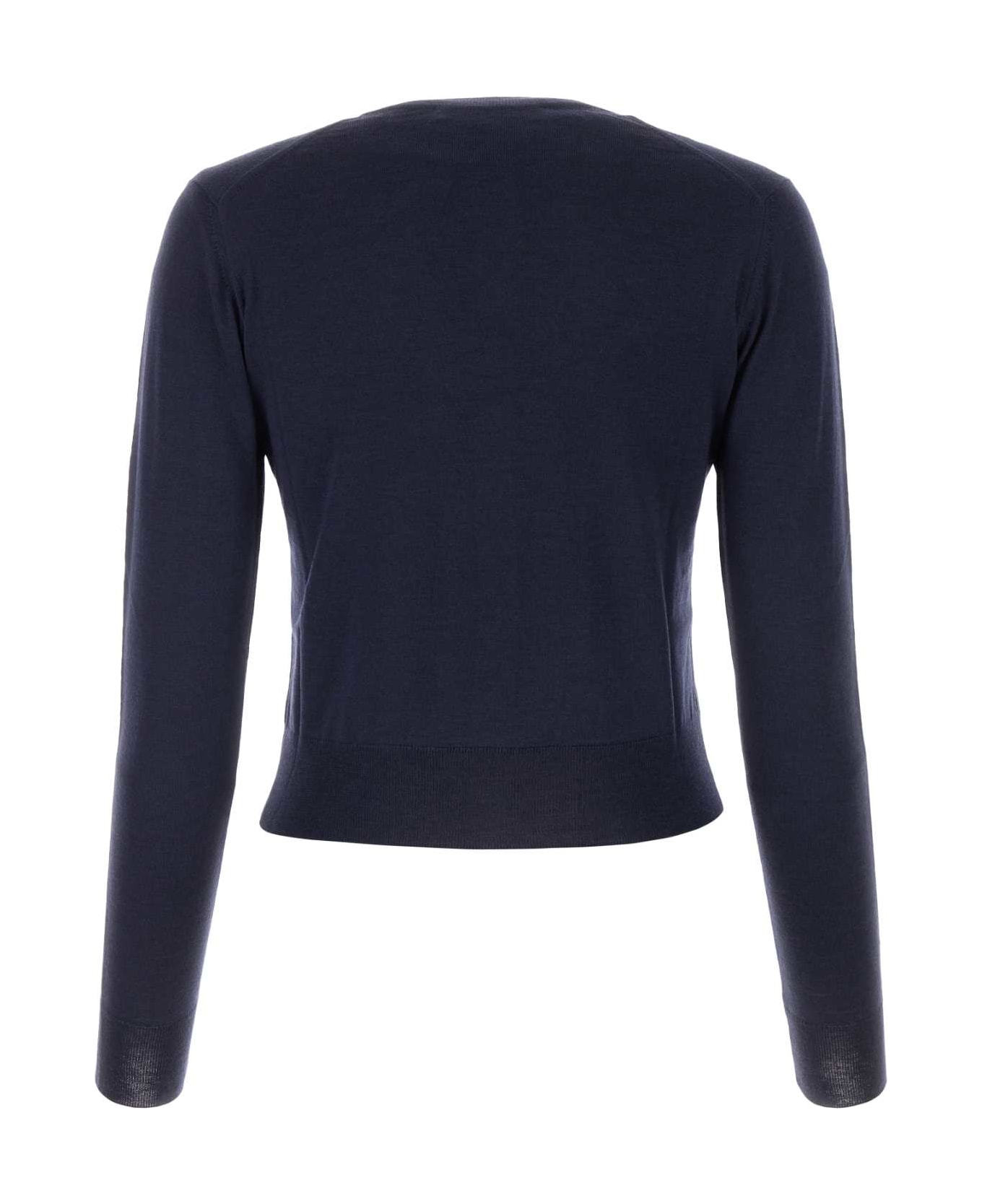 Maison Kitsuné Navy Blue Wool Cardigan - DEEPNAVY