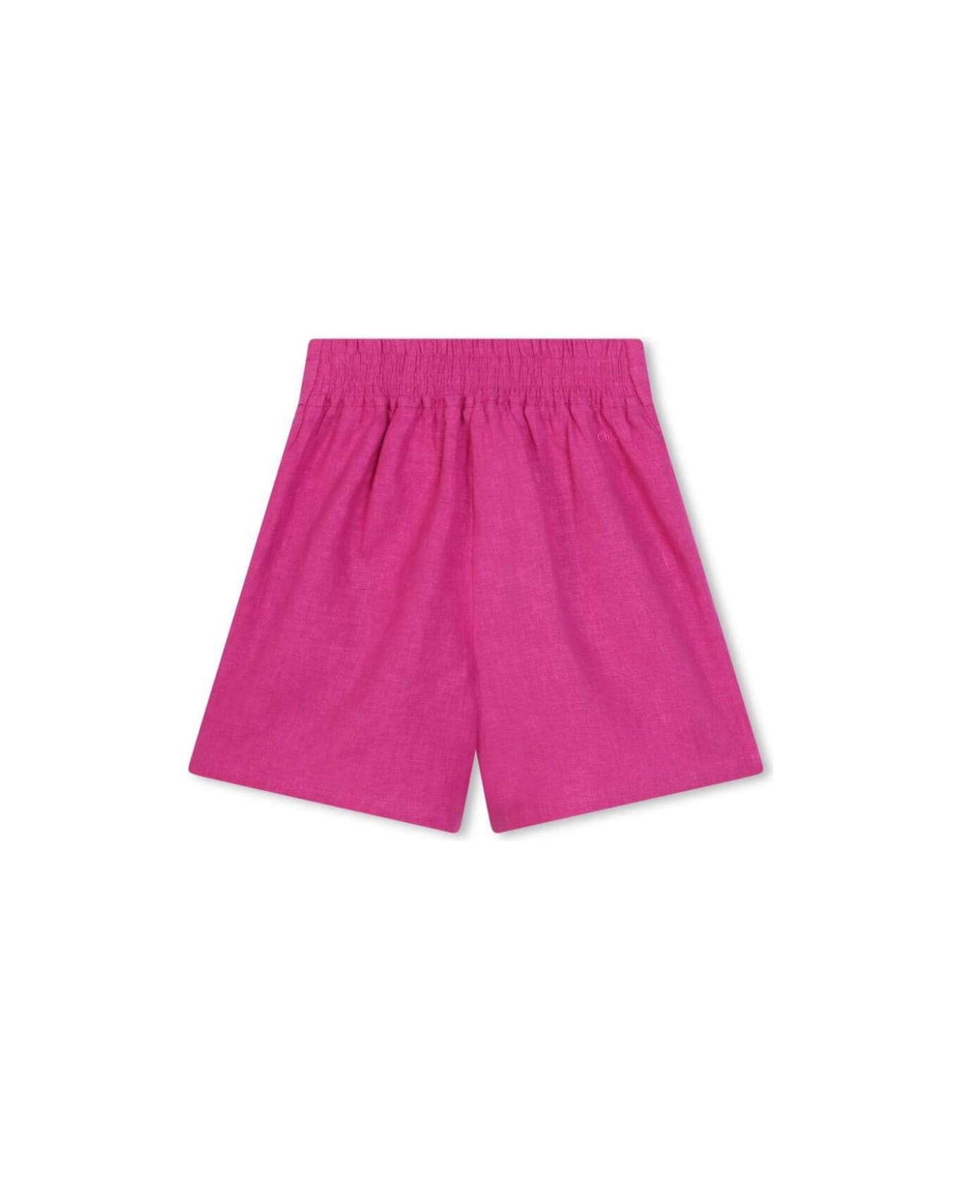 Chloé Fuchsia Bermuda Shorts With Drawstring In Cotton Girl - Pink