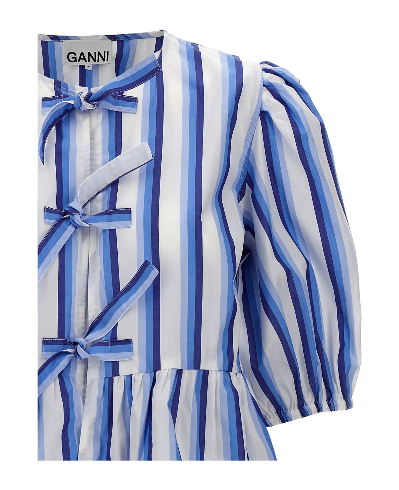 Ganni 'tie String Peplum' Blouse - SILVER LAKE BLUE シャツ