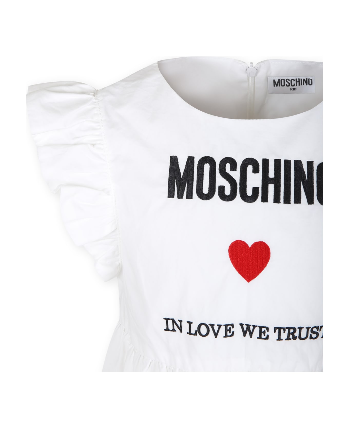 Moschino White Dress For Girl With Logo And Heart - White ワンピース＆ドレス