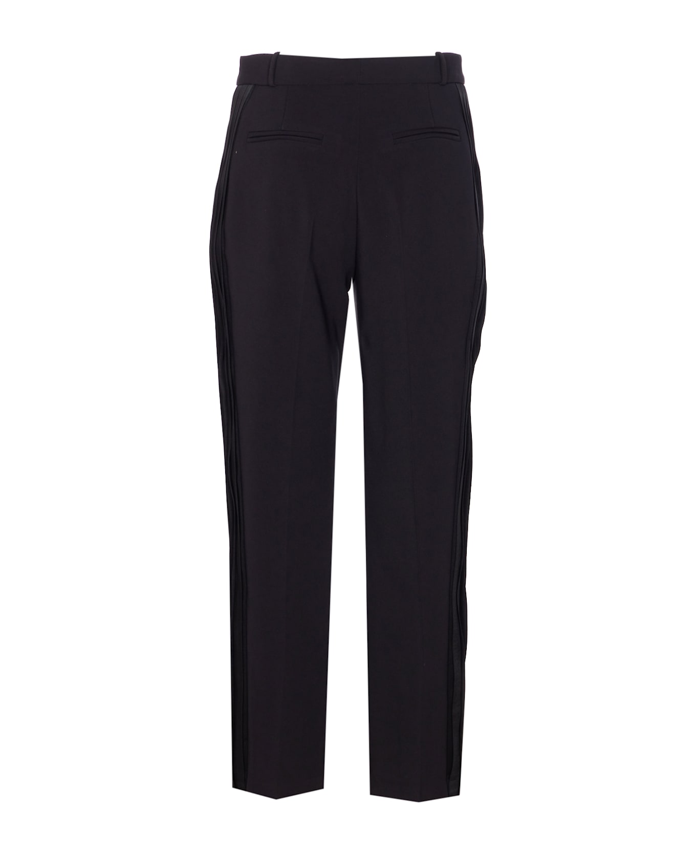 Elisabetta Franchi Light Crepe Trousers With Tuxedo Detail - Black