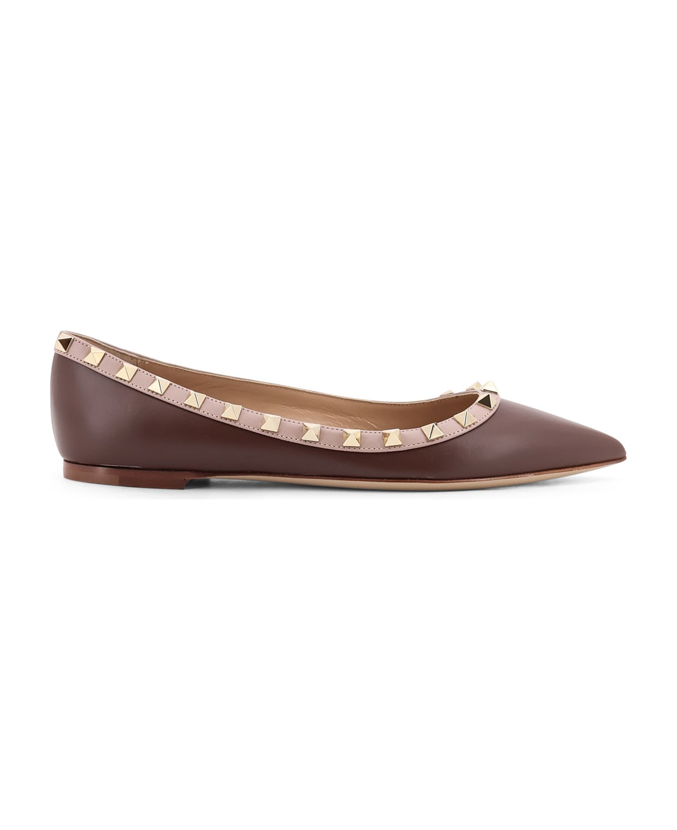Valentino Garavani Rockstud Leather Ballerinas - LIGHT COFFEE/POUDRE