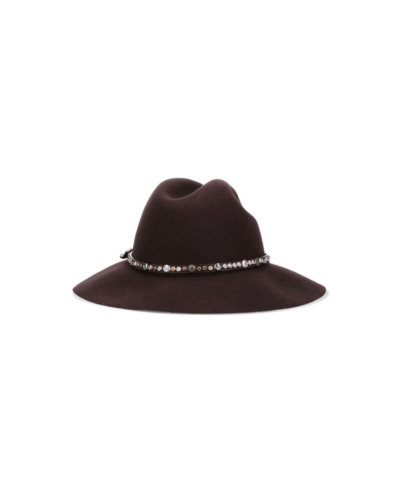 Golden Goose Golden Fedora Hat Felt With Studded Leather Belt - Brown