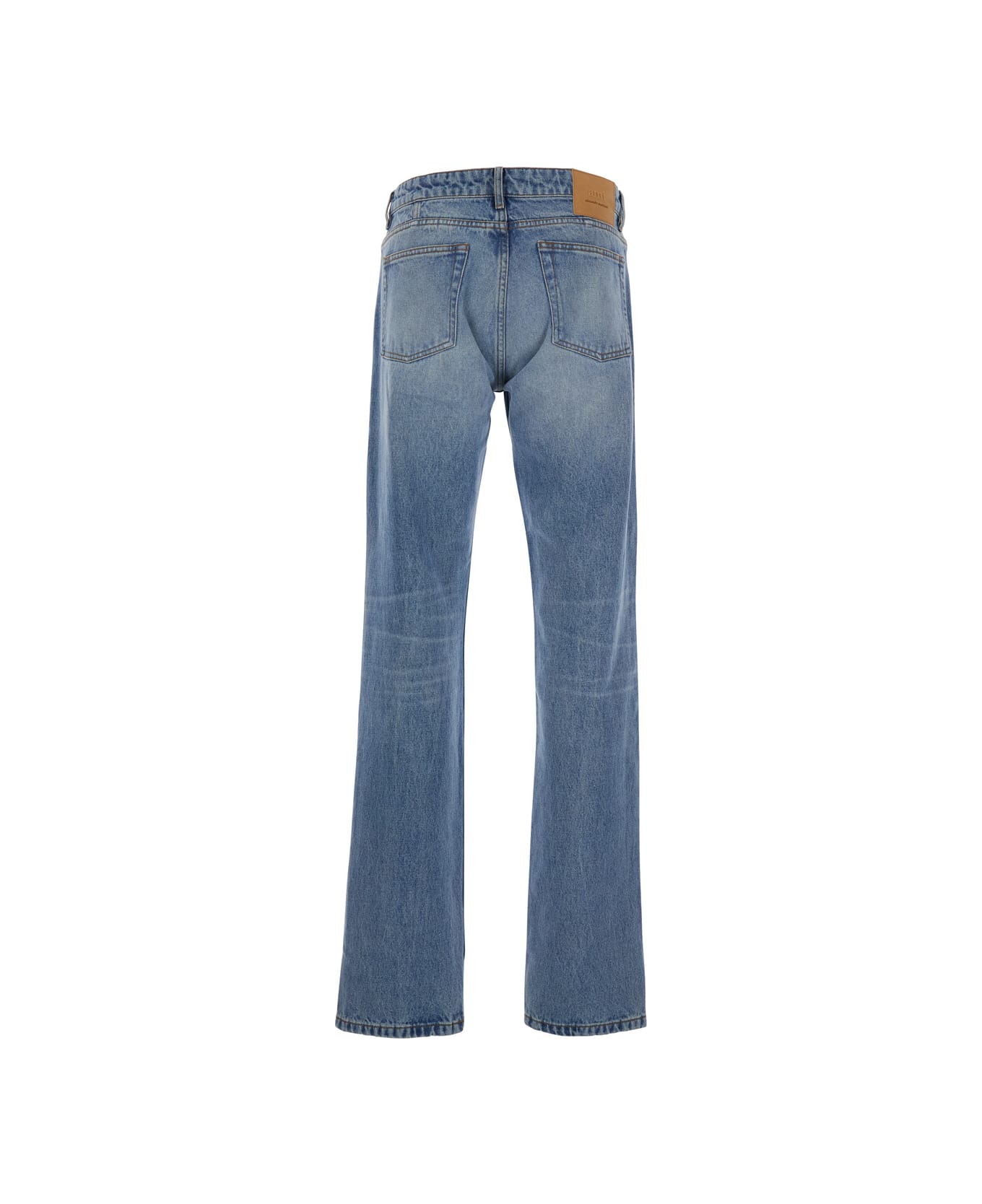 Ami Alexandre Mattiussi Blue Jeans With Belt Loops And Logo Patch On The Rear In Denim Man - Blu