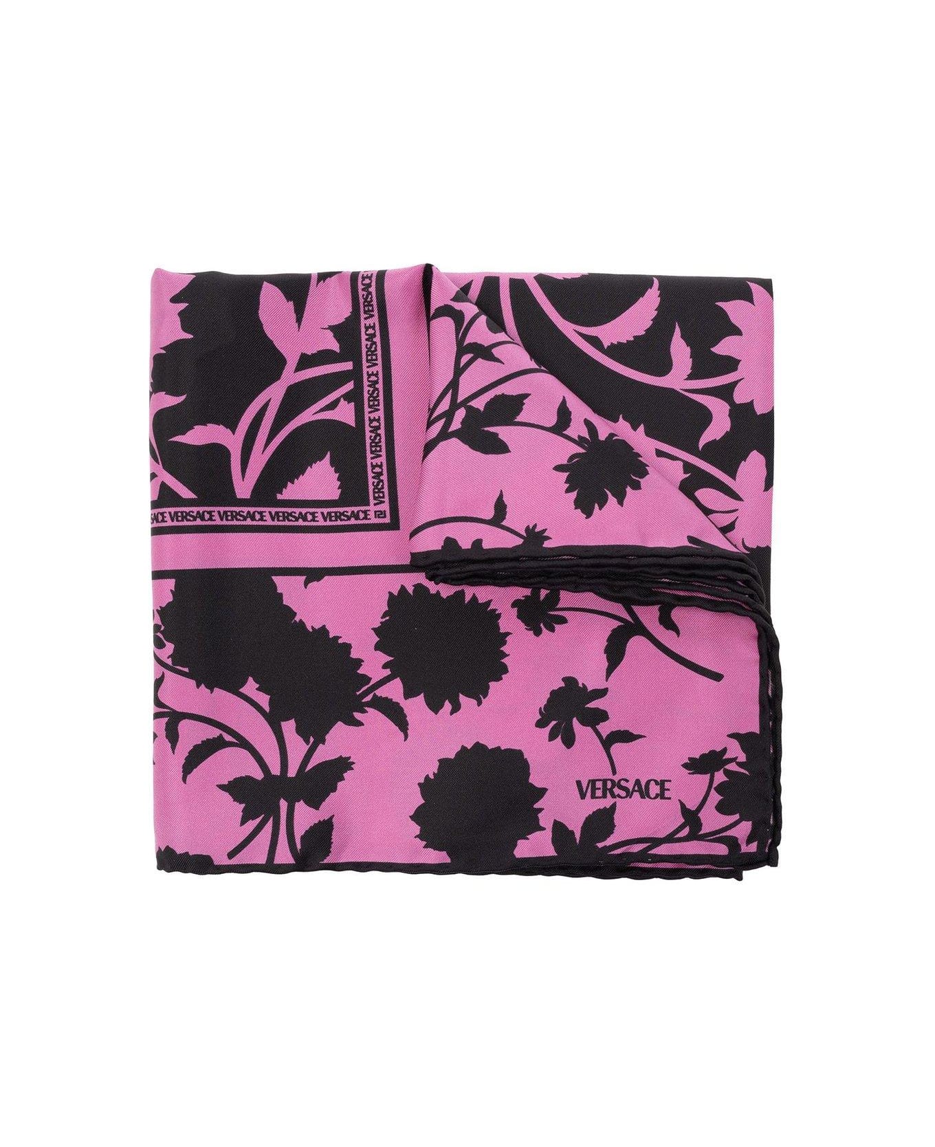 Versace Floral Silhouette-printed Rolled Trim Foulard