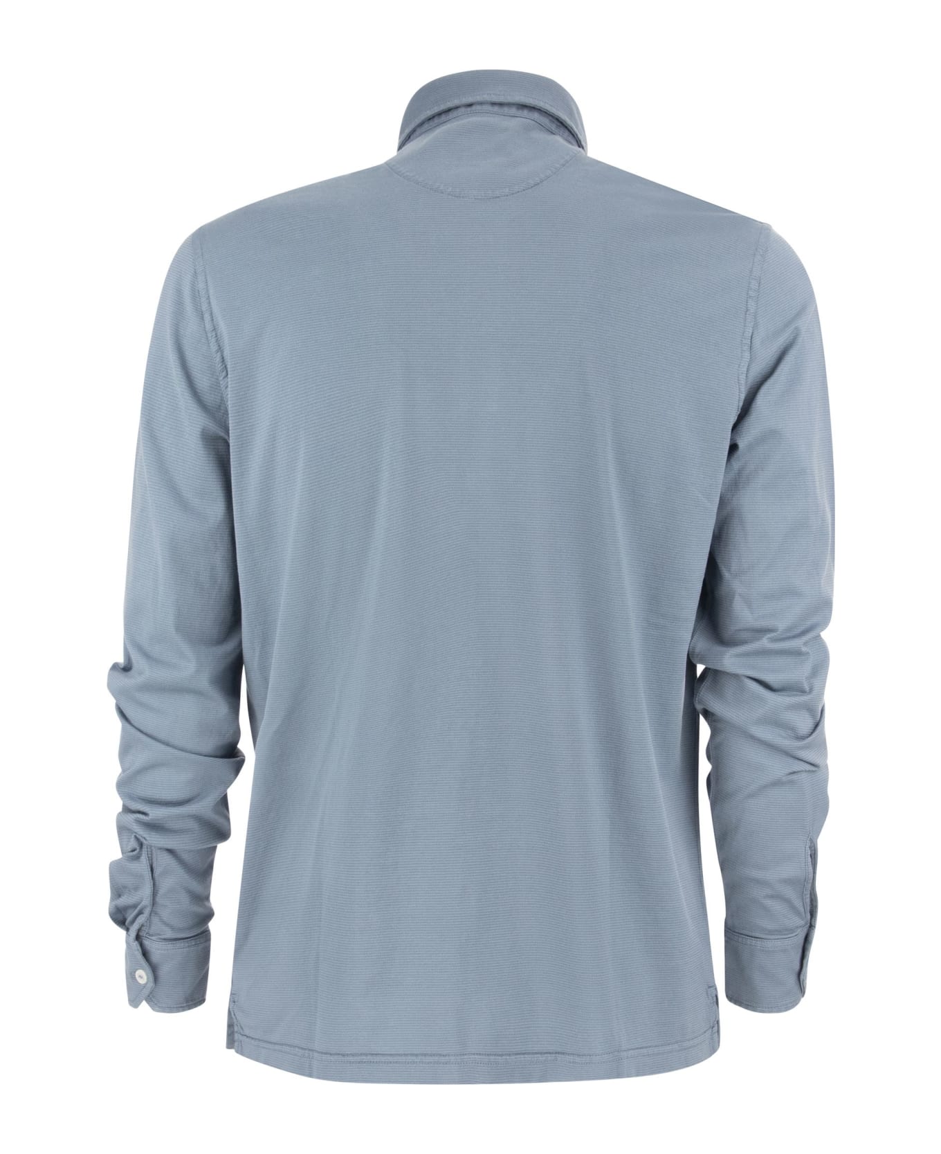 Fedeli Long-sleeved Cotton Polo Shirt - Avio Blue