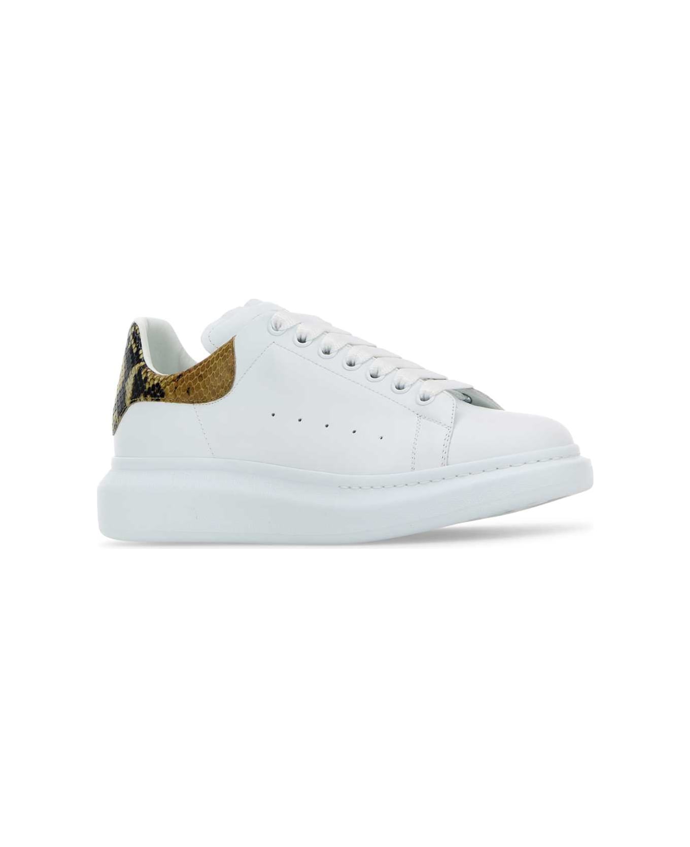 Alexander McQueen White Leather Sneakers With Printed Leather Heel - WHITEMULTICOLOR
