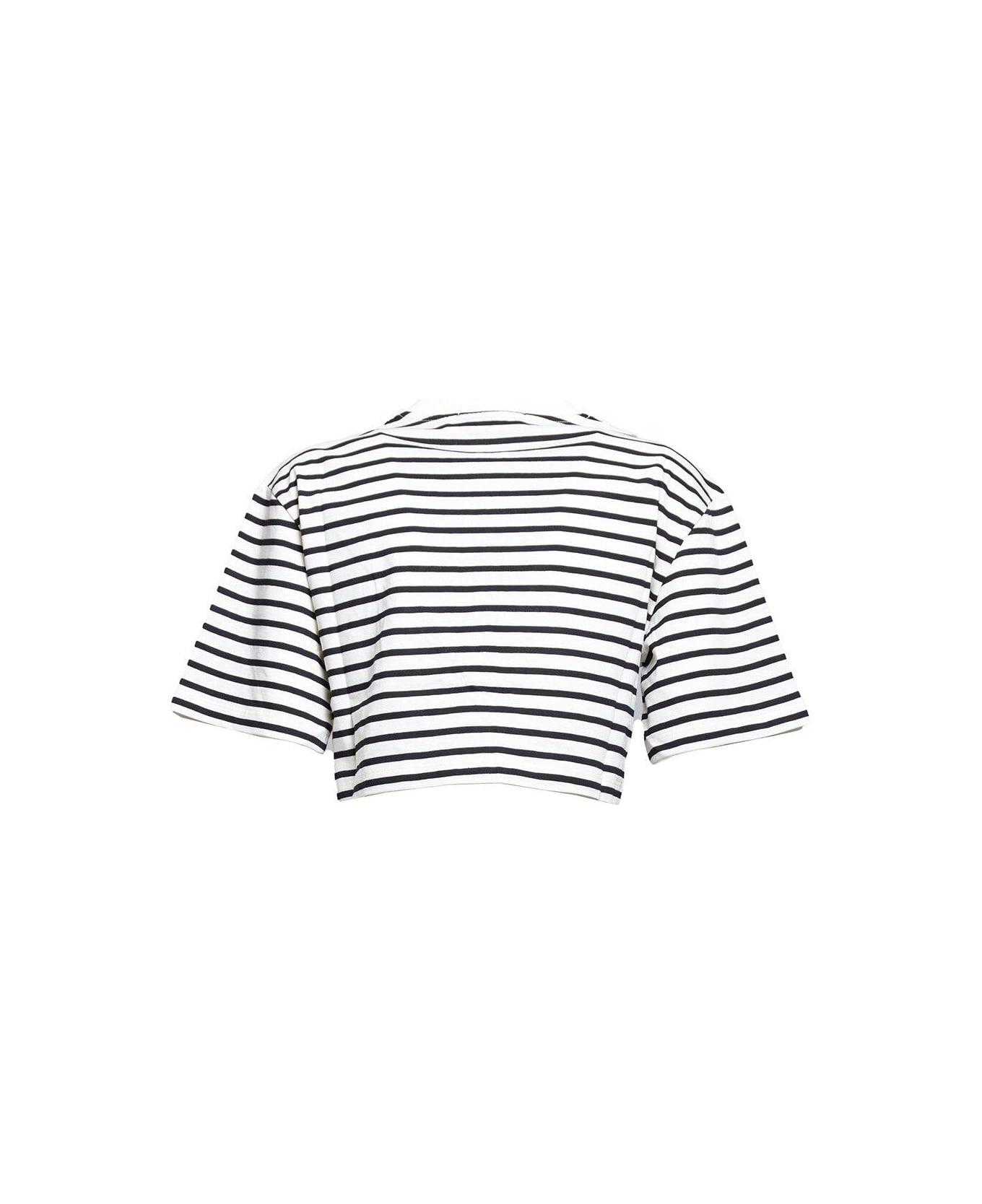 MSGM Twist-detailed Striped Cropped T-shirt - Nero