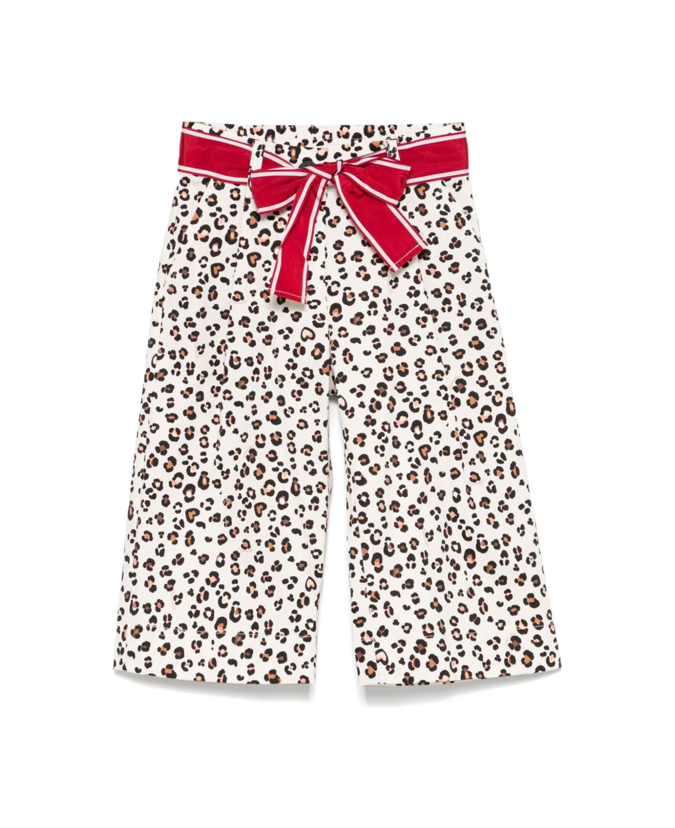 Monnalisa Multicolor Pants With Leopard Print And Front Bow Detail In Cotton Girl - Multicolor