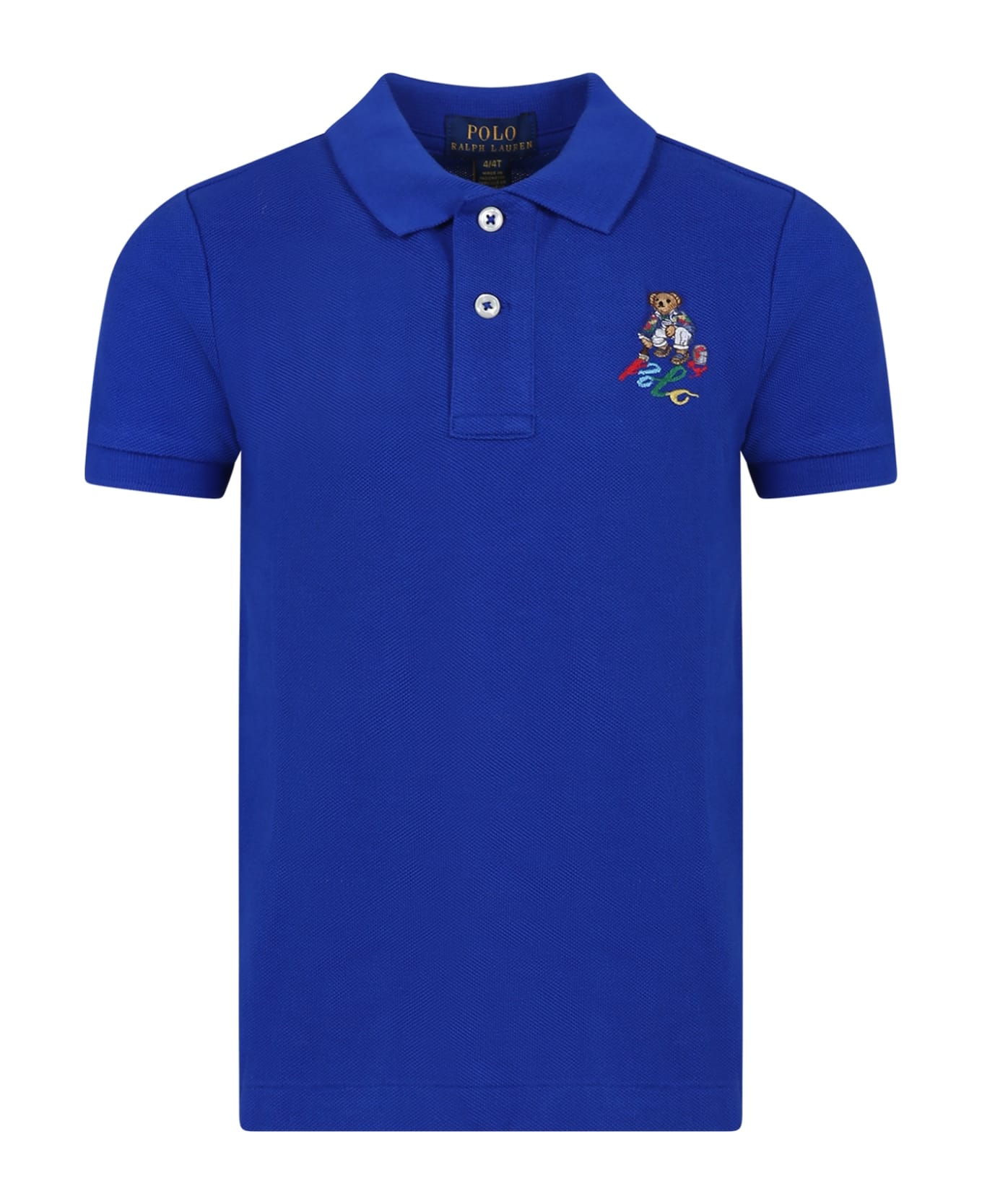 Ralph Lauren Blue Polo Shirt For Boy With Polo Bear - Blue