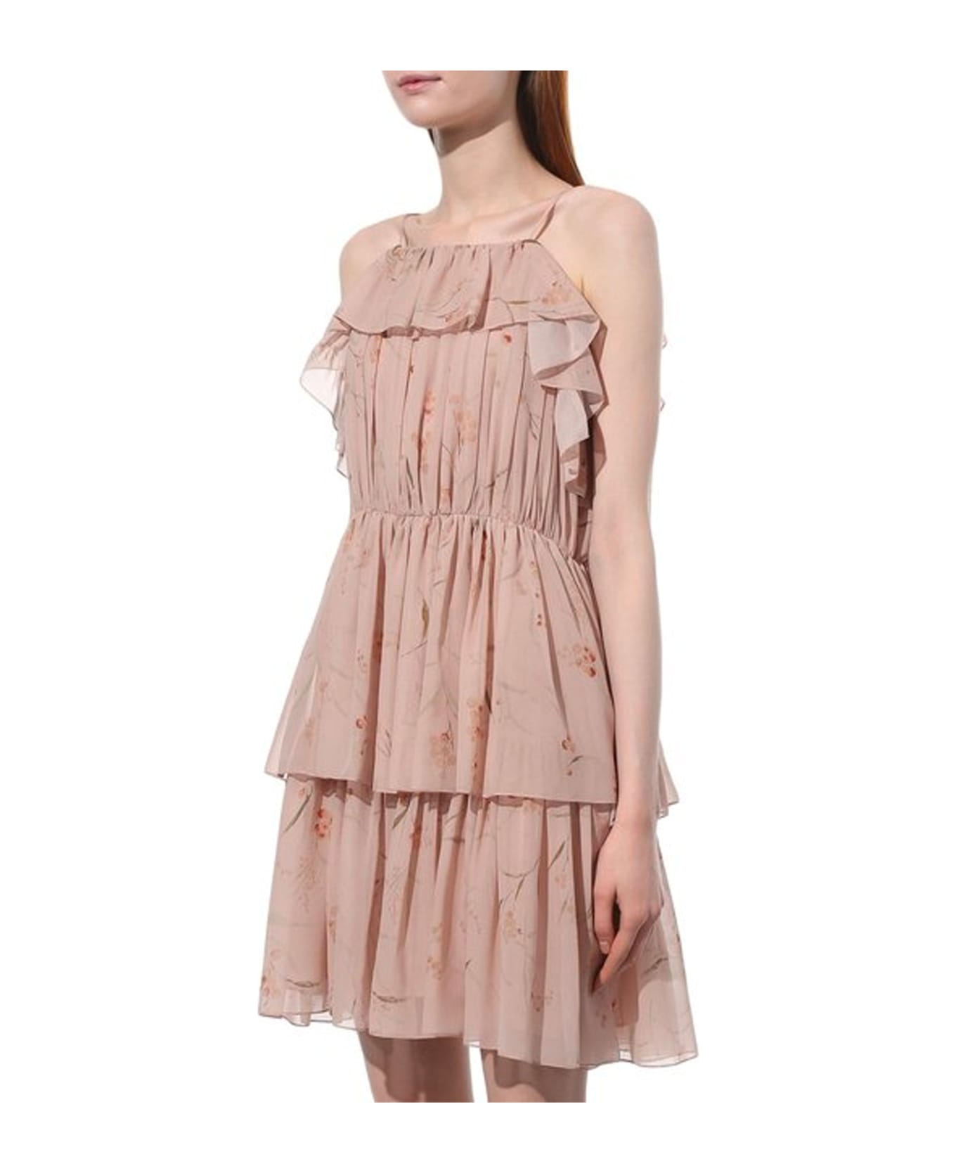 Celine Flower Print Chiffon Dress - Pink