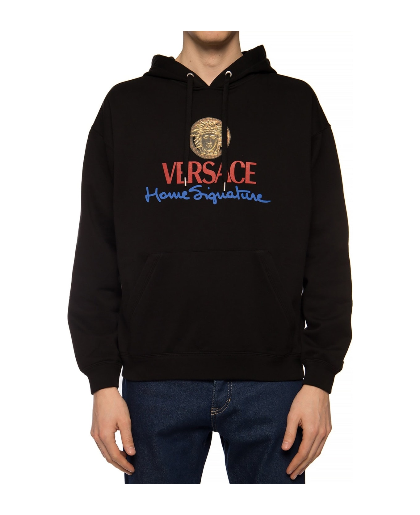 Versace Logo Hooded Sweatshirt - Black