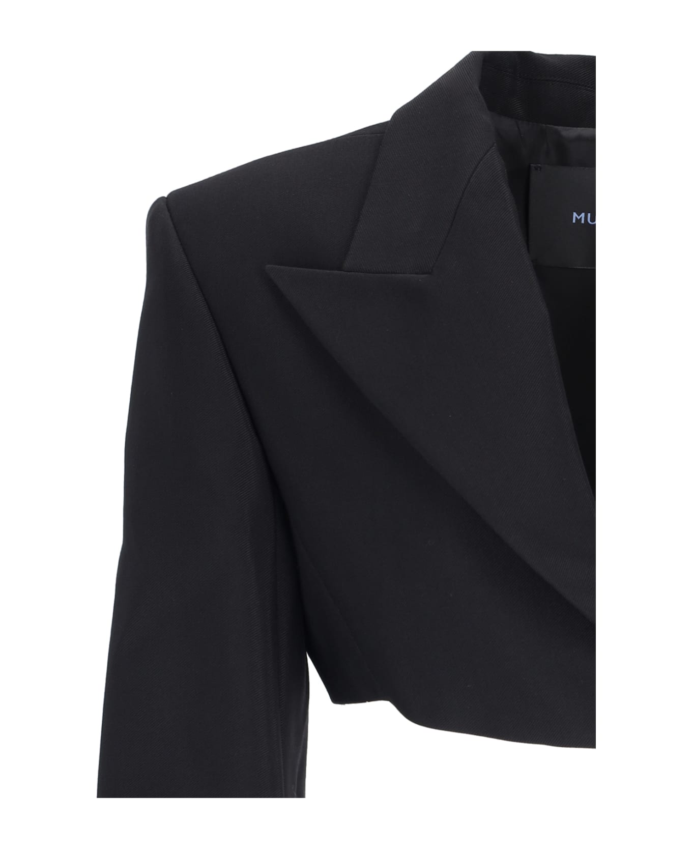 Mugler Cropped Jacket With Padded Shoulders - BLACK