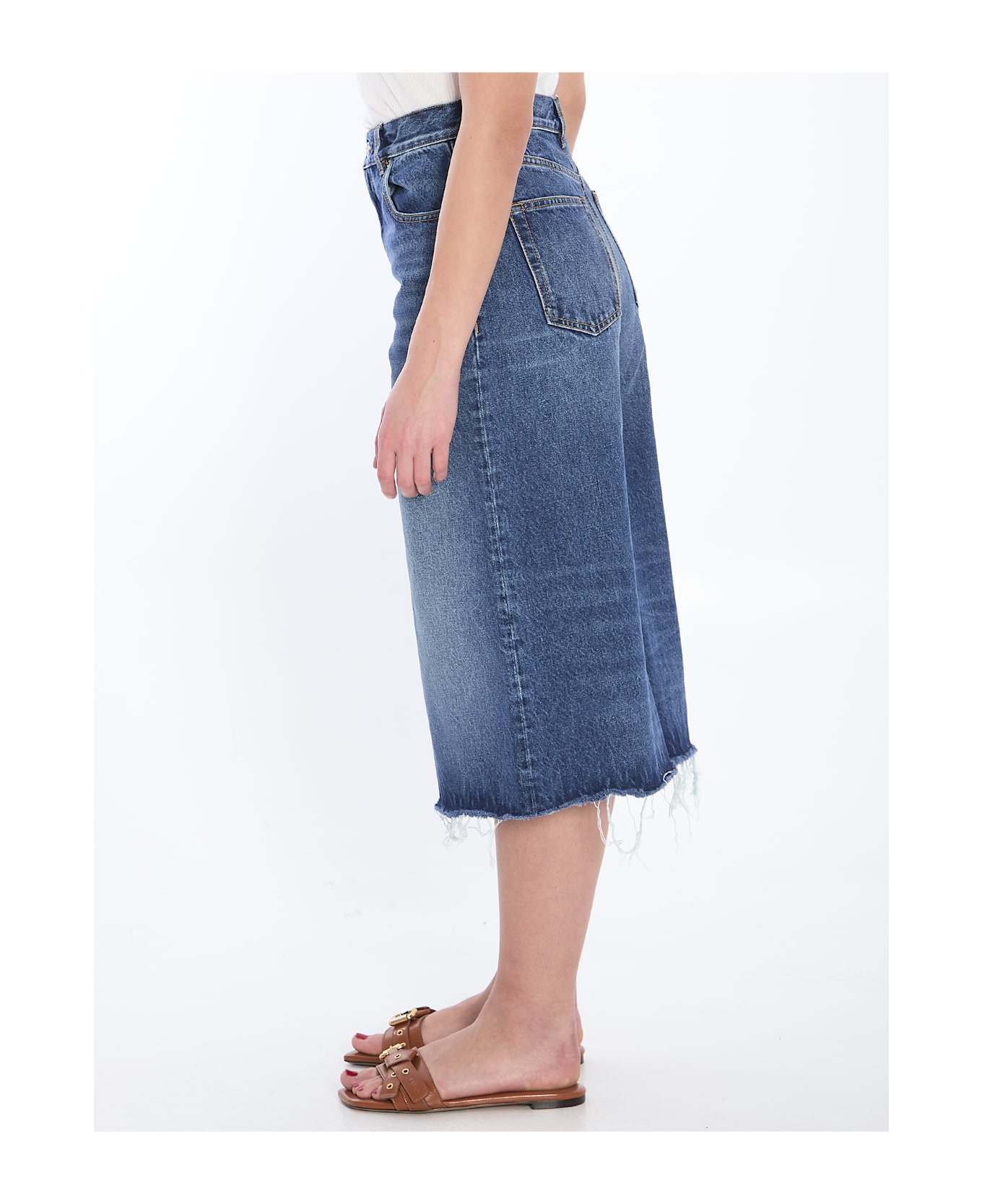 Chloé Patchwork Denim Bermuda Shorts - BLUE