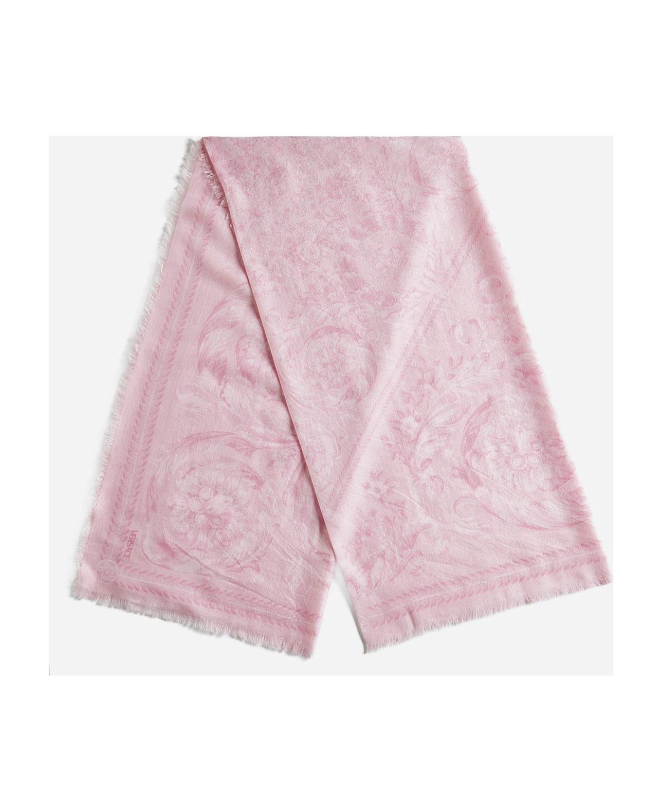 Versace Barocco Wool, Silk And Cashmere Scarf - ROSA