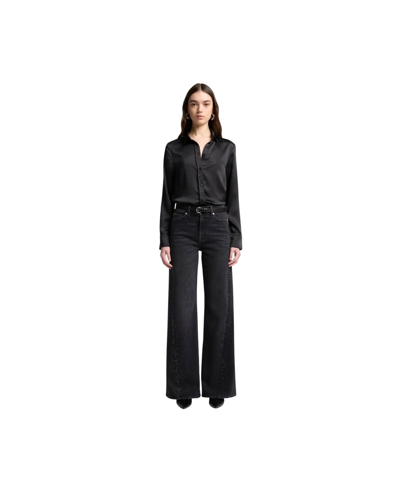 7 For All Mankind Twisted Lotta Bottomline With Crystals - Black