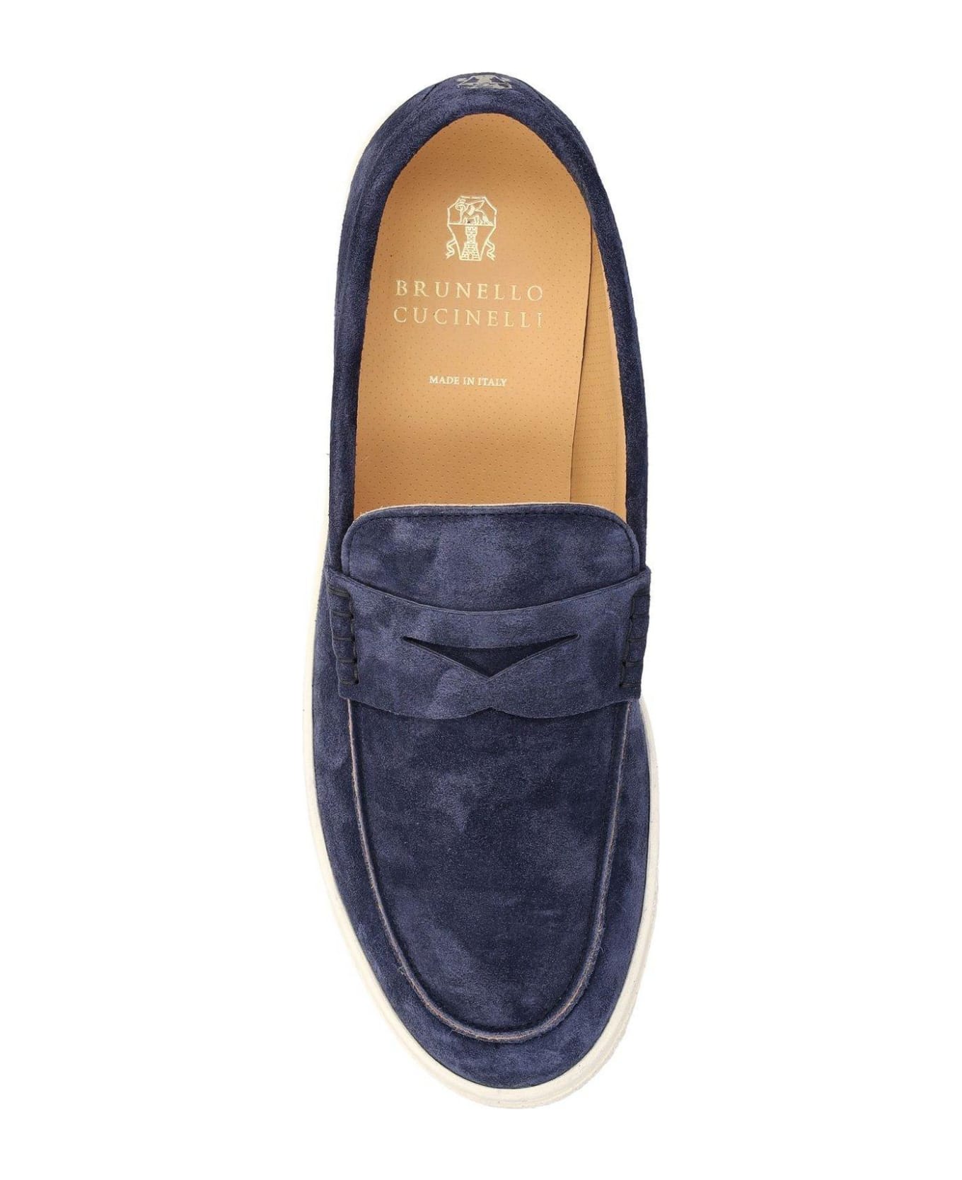 Brunello Cucinelli Penny-slot Round-toe Loafers - Blue