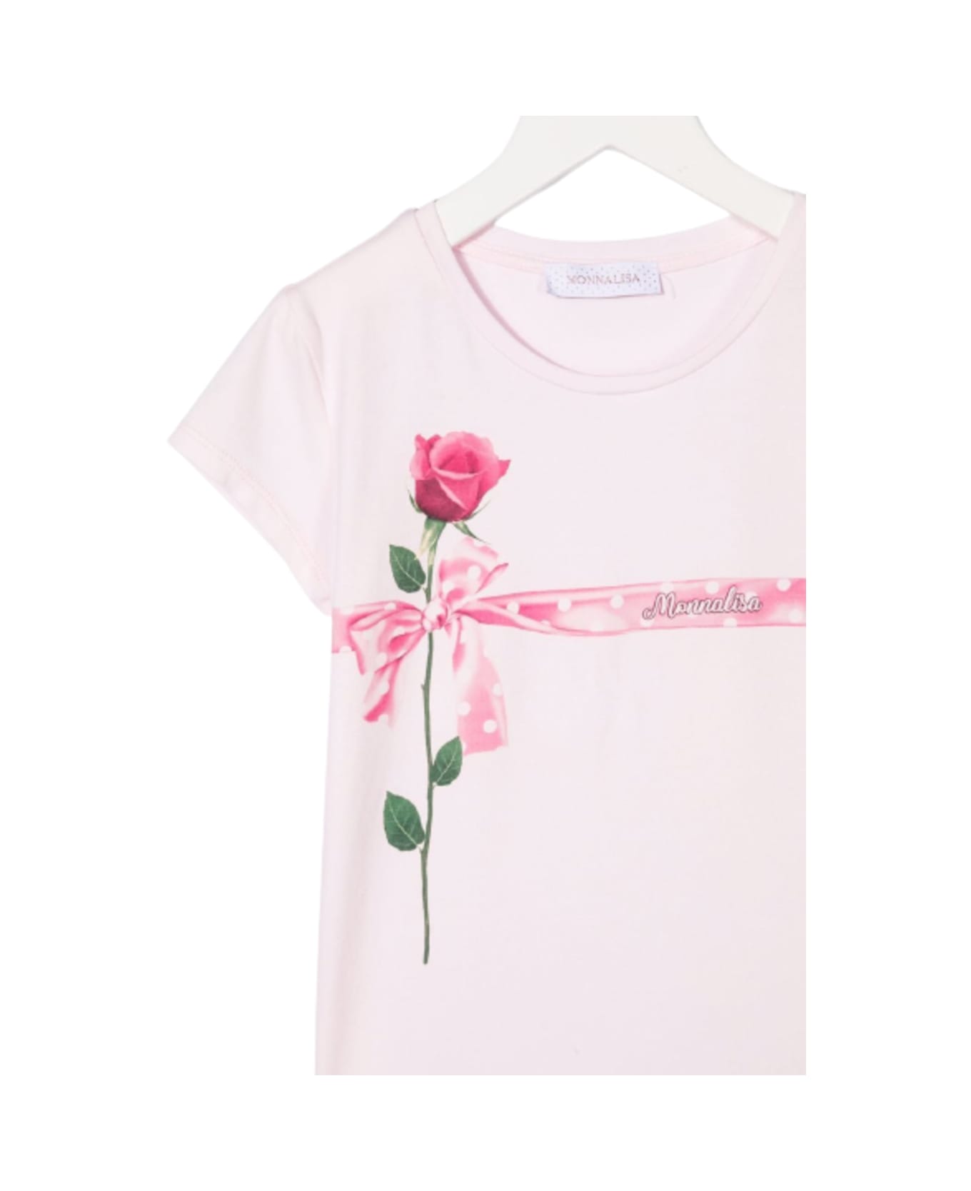 Monnalisa Pink Cotton T-shirt With Rose Print - Pink