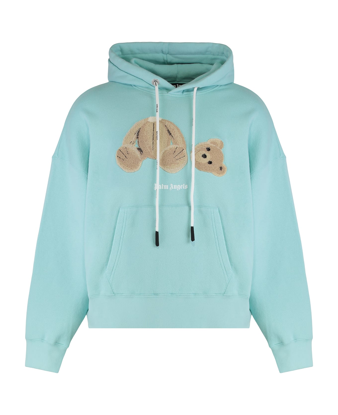 Palm Angels Hooded Sweatshirt In Cotton With Logo - Light Blue