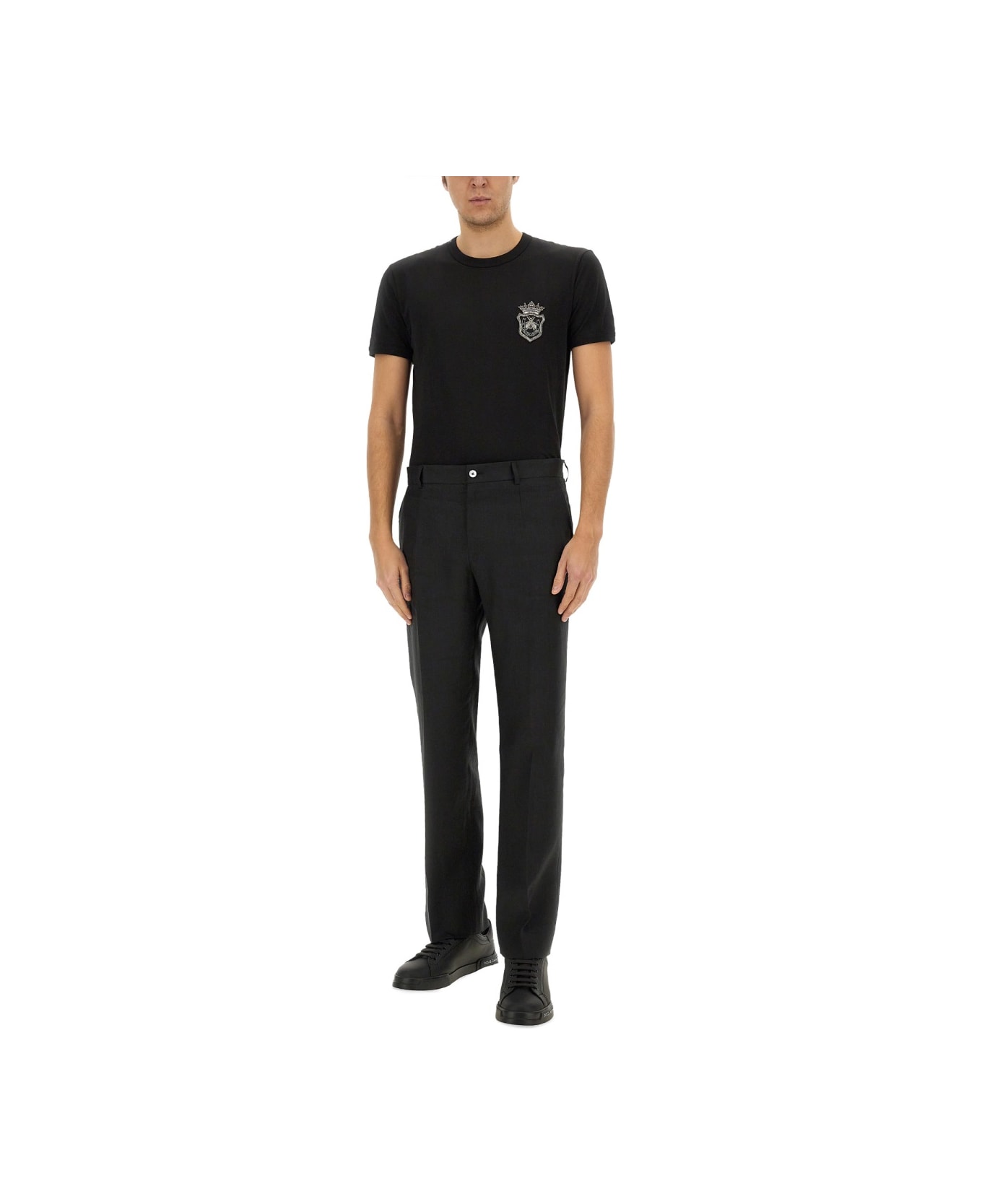 Dolce & Gabbana Stretch Linen Tailored Pants - BLACK