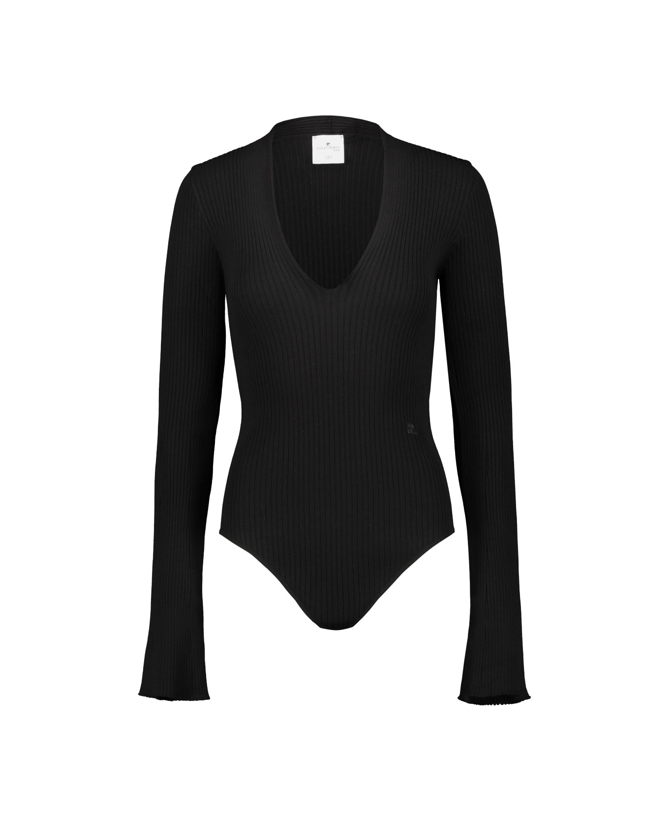Courrèges Vneck Bodysuit - Black ボディスーツ