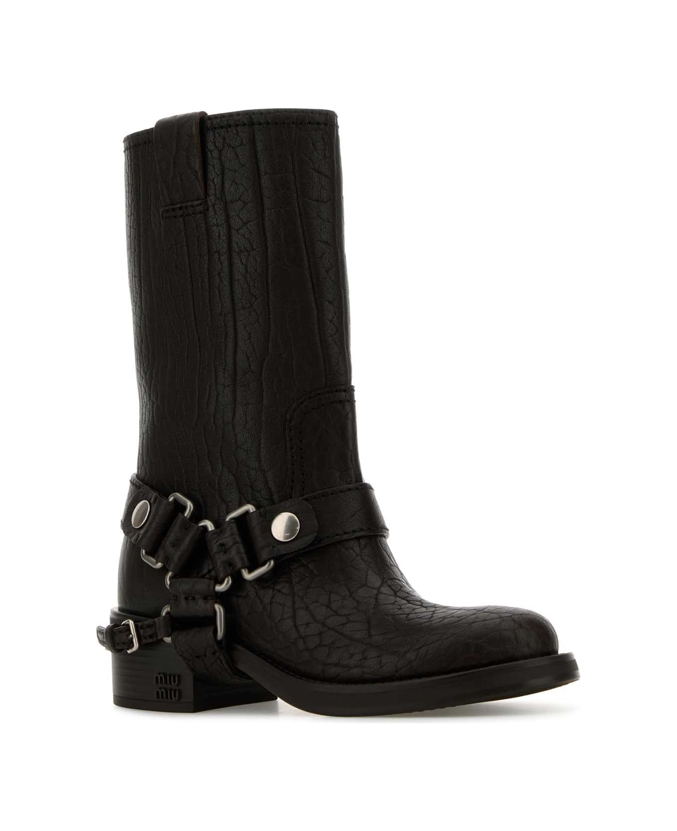 Miu Miu Dark Brown Leather Ankle Boots - PALISSANDRO