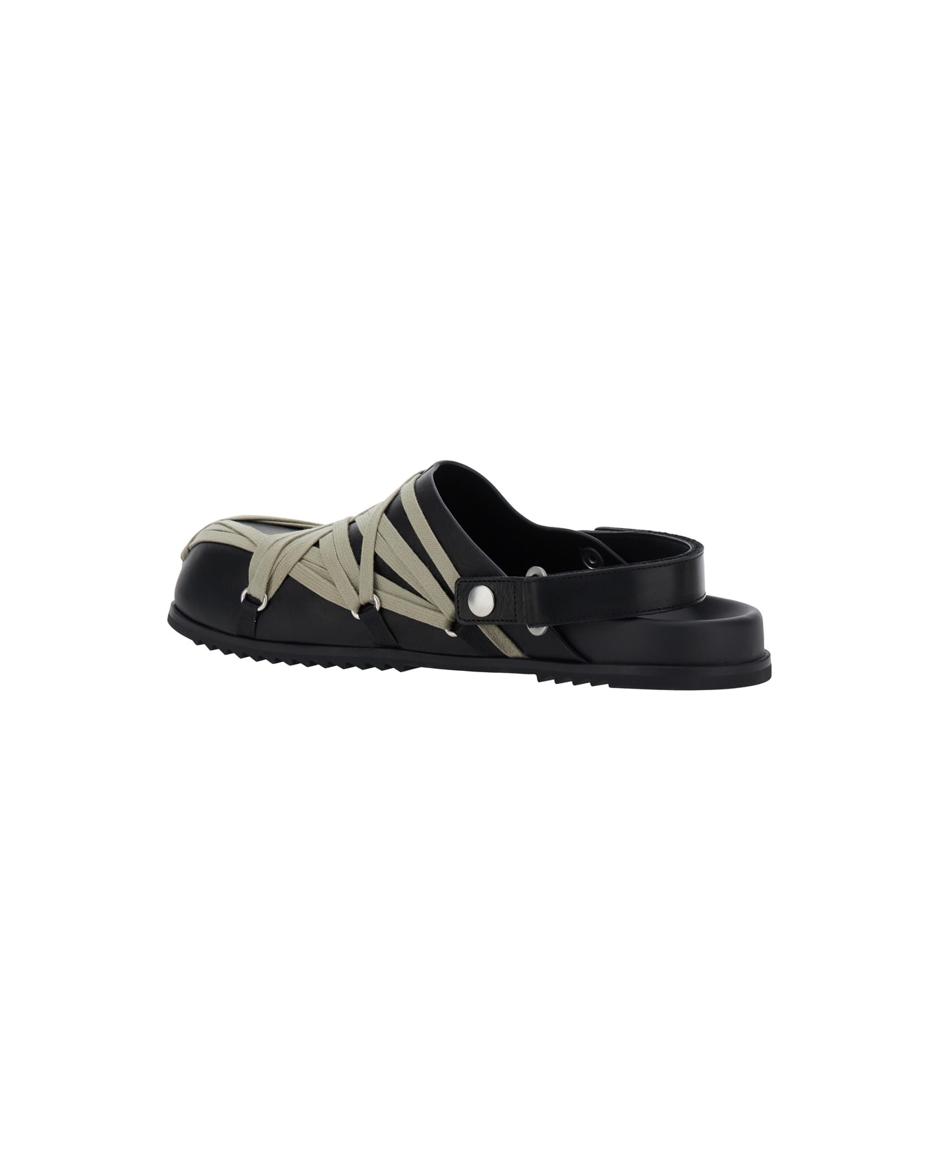 Rick Owens Black Mules With Oversize Decorative Laces And Buckle Closure In Leather Man - Black