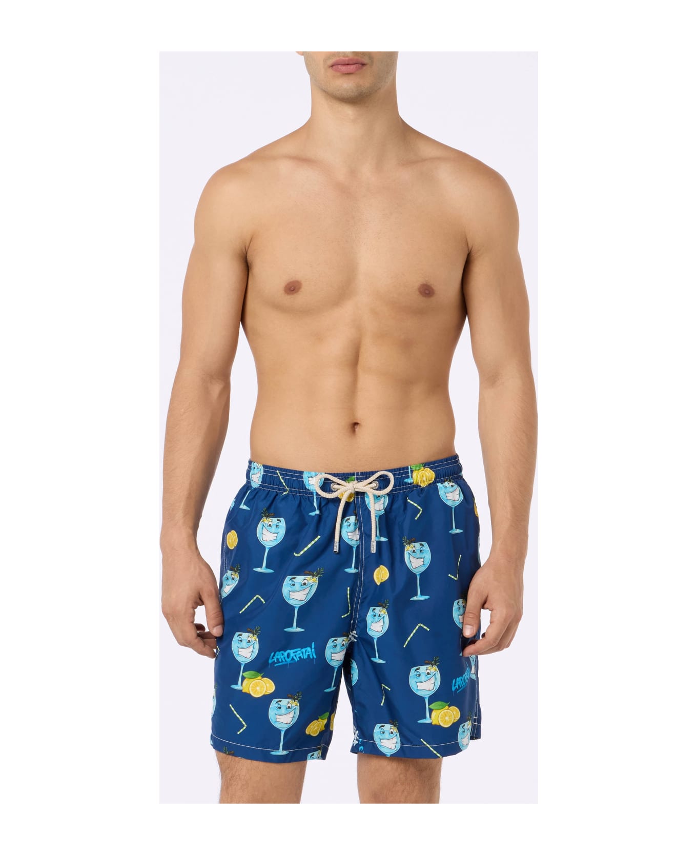 MC2 Saint Barth Man Lightweight Fabric Swim-shorts Lighting With Cryptopuppets Print | Cryptopuppets Special Edition - BLUE