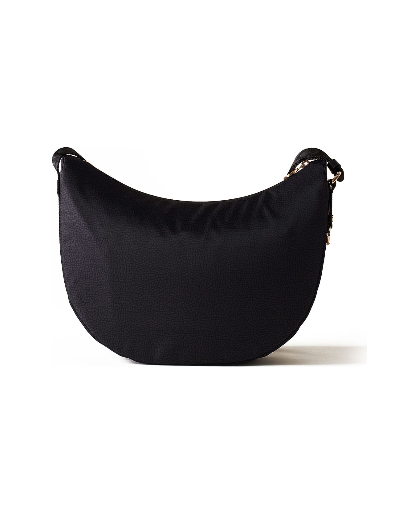 Borbonese Luna Hobo Middle Shoulder Bag In Black Op Fabric - DARK BLACK