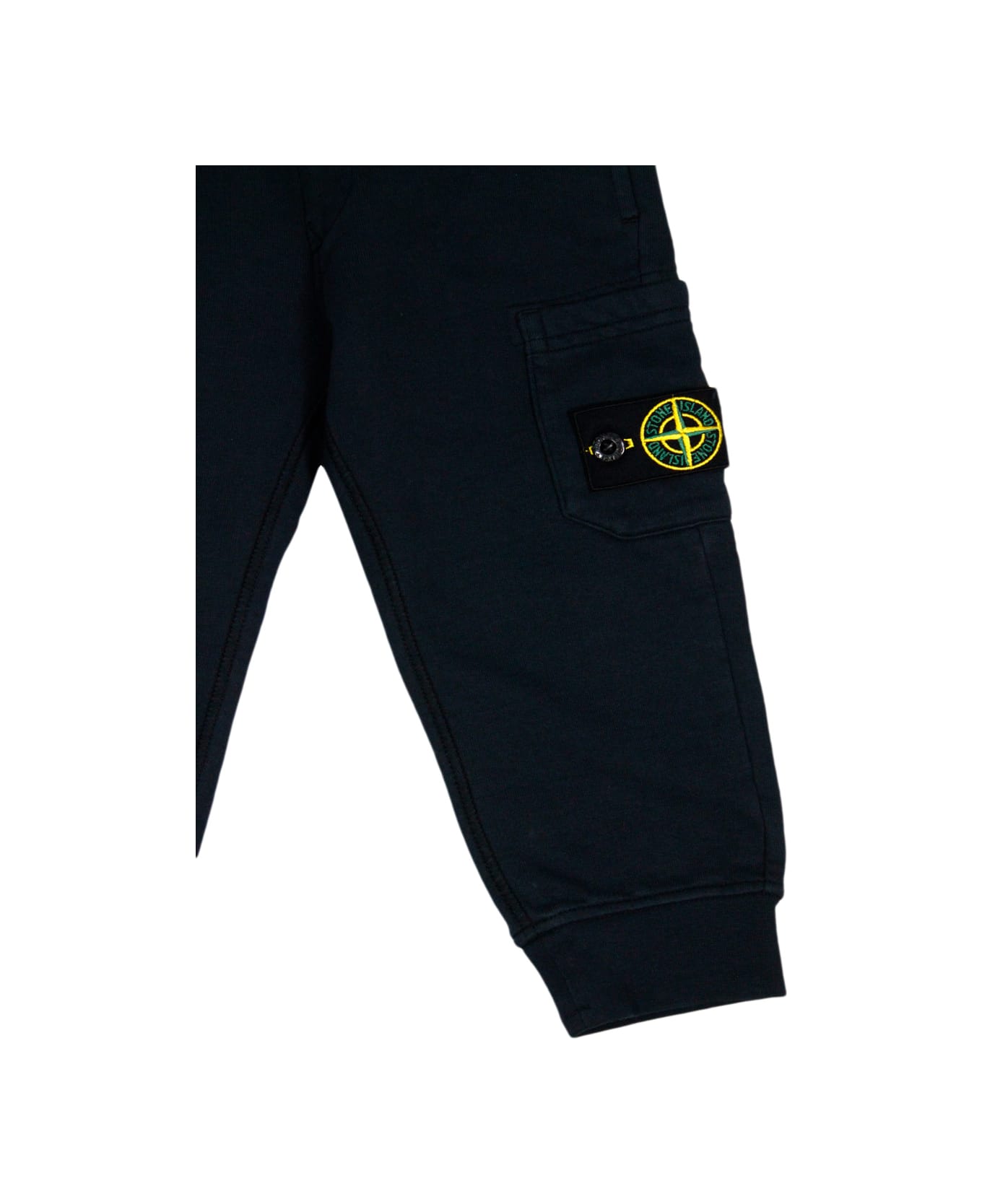 Stone Island Junior Cotton Fleece Jogging Trousers With Elasticated Waist And Logo On The Leg Pocket - Blu