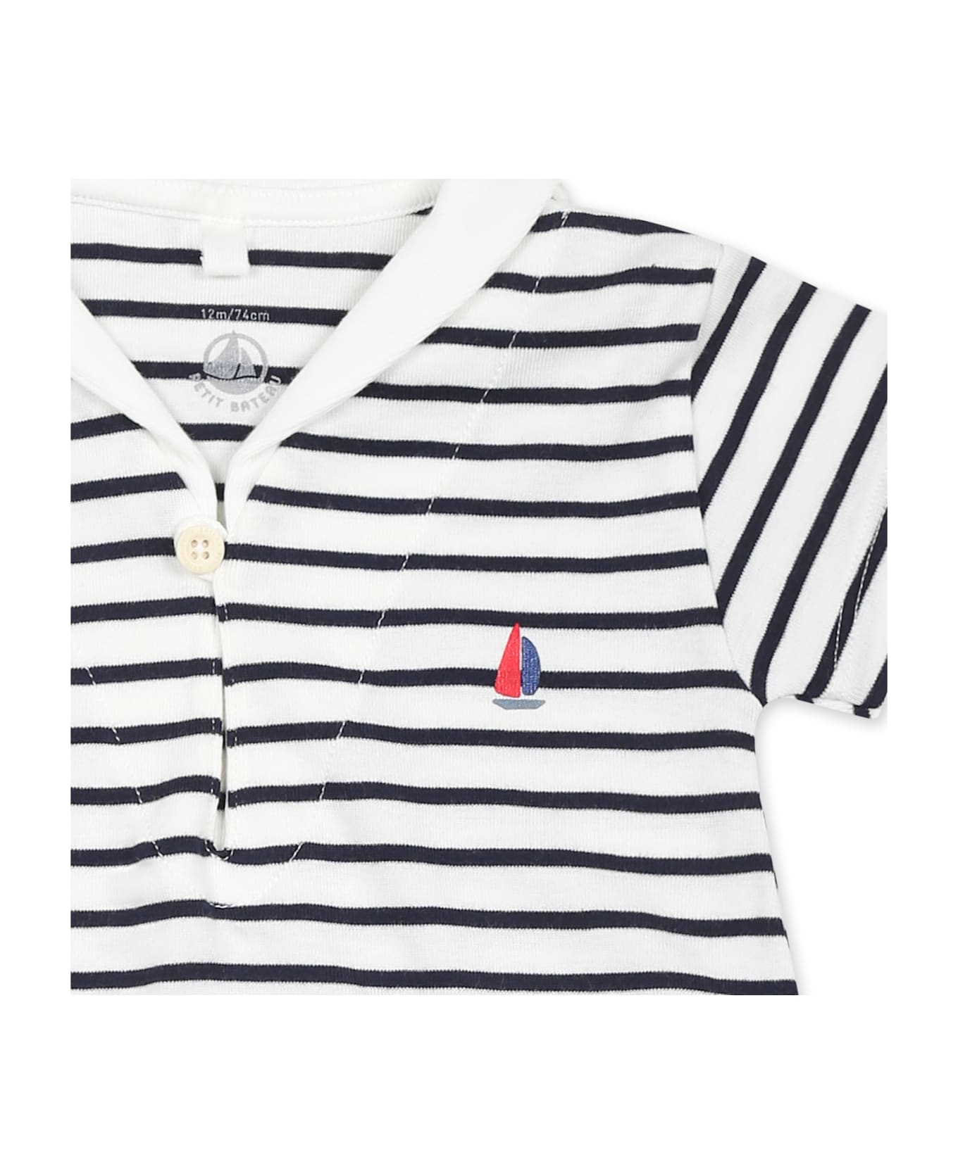 Petit Bateau White Romper For Baby Baby Boy With Logo - Multicolor