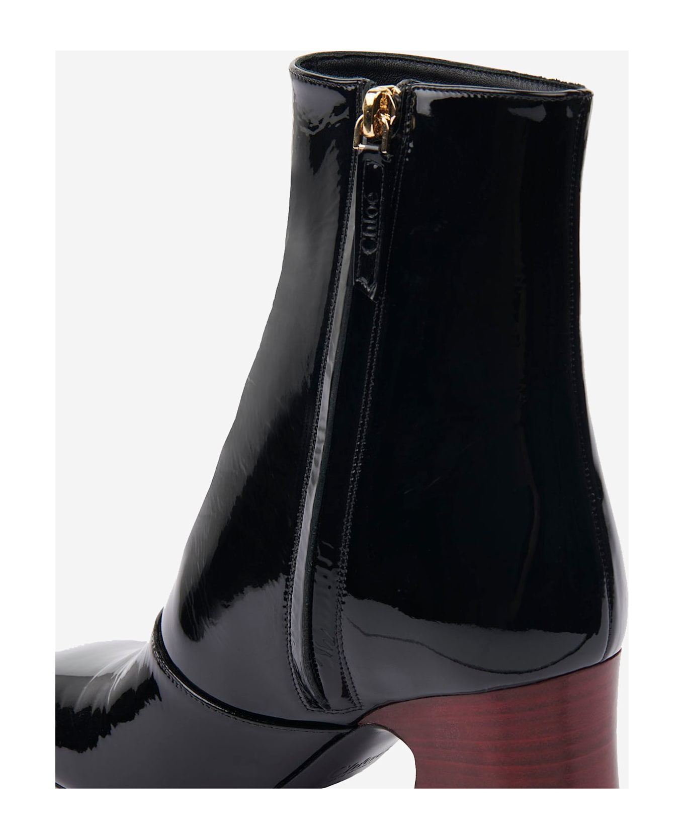 Chloé Janis Ankle Boots With Glossy Leather Heel - Black