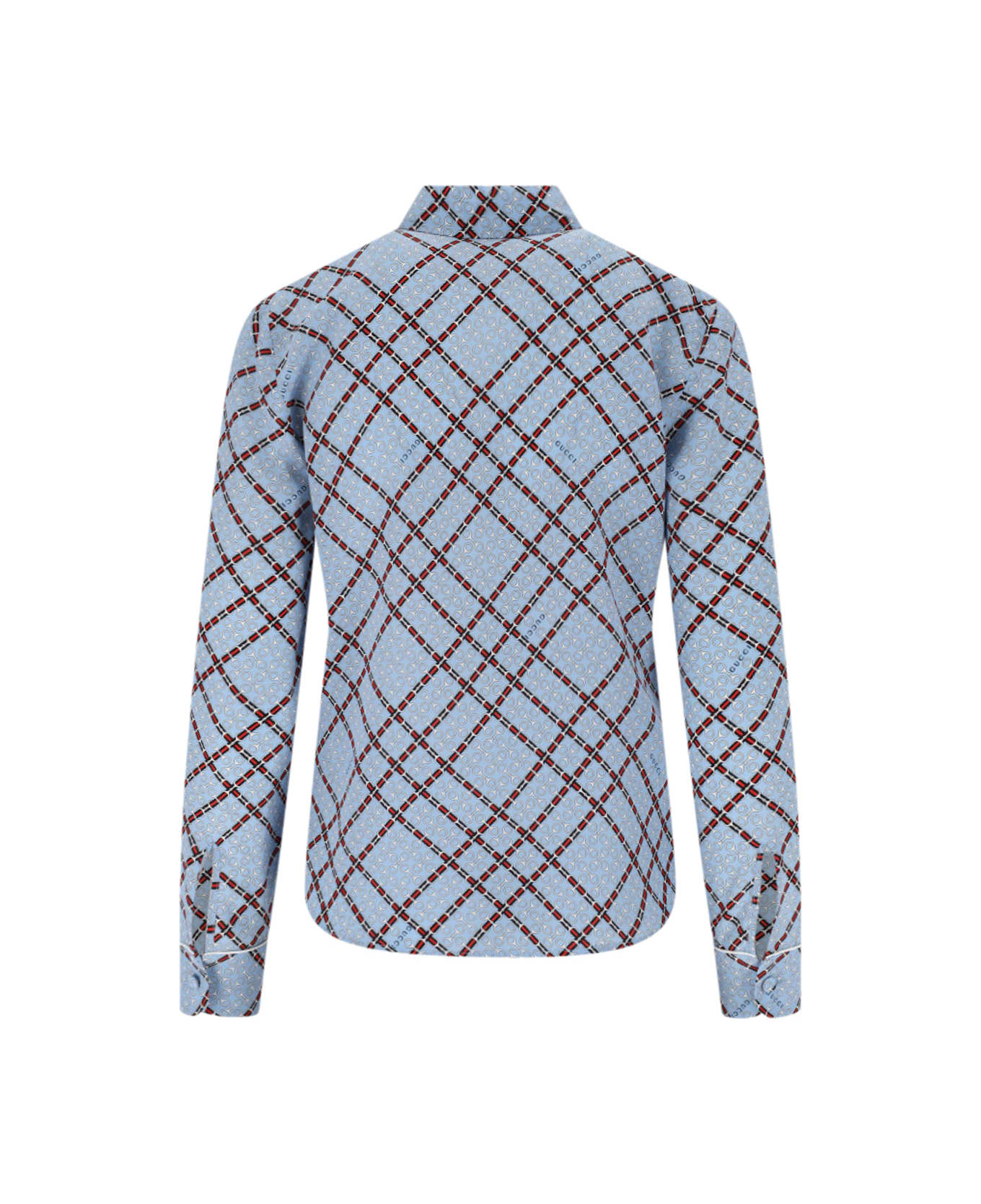 Gucci Checked Silk Shirt - Light Blue