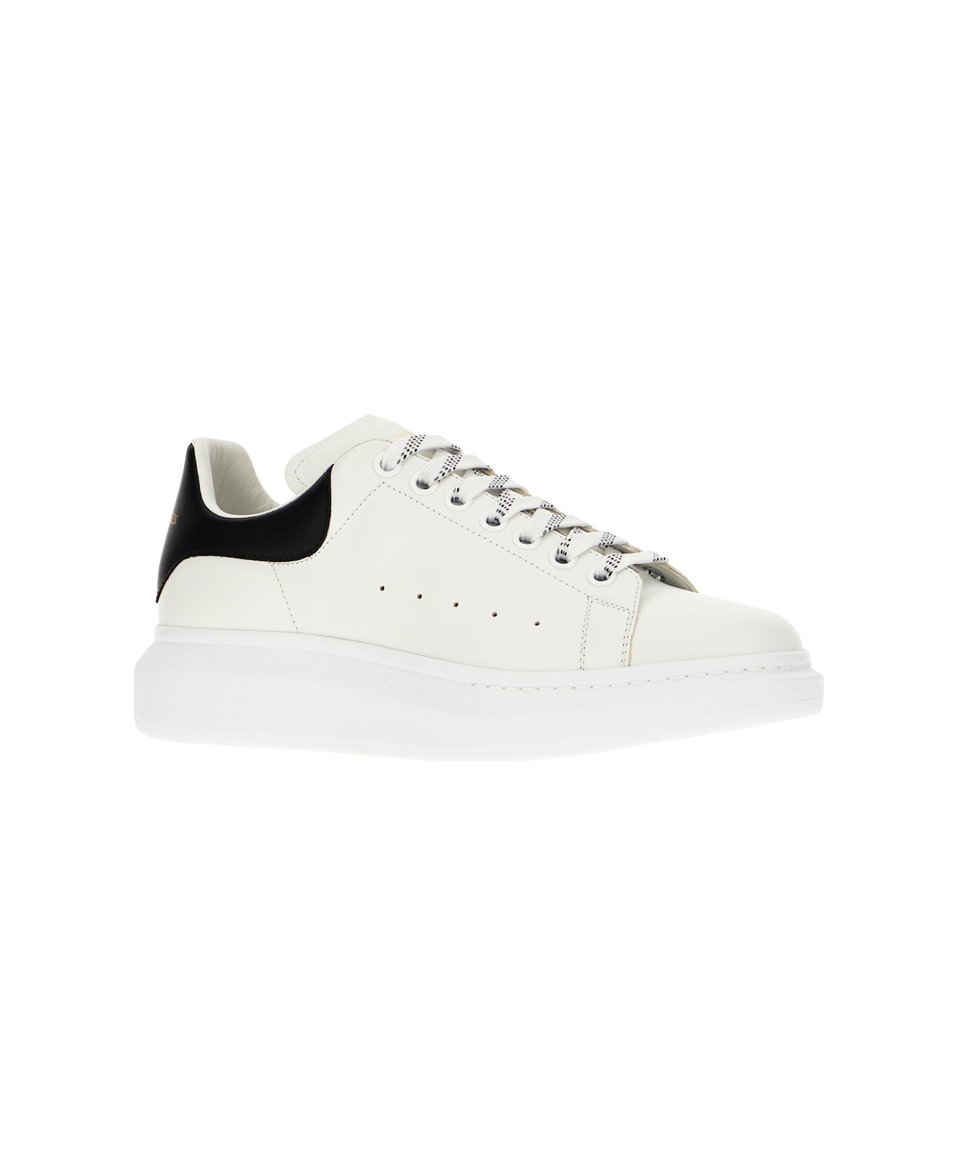Alexander McQueen White Leather Sneakers With Black Leather Heel - WHITE BLACK