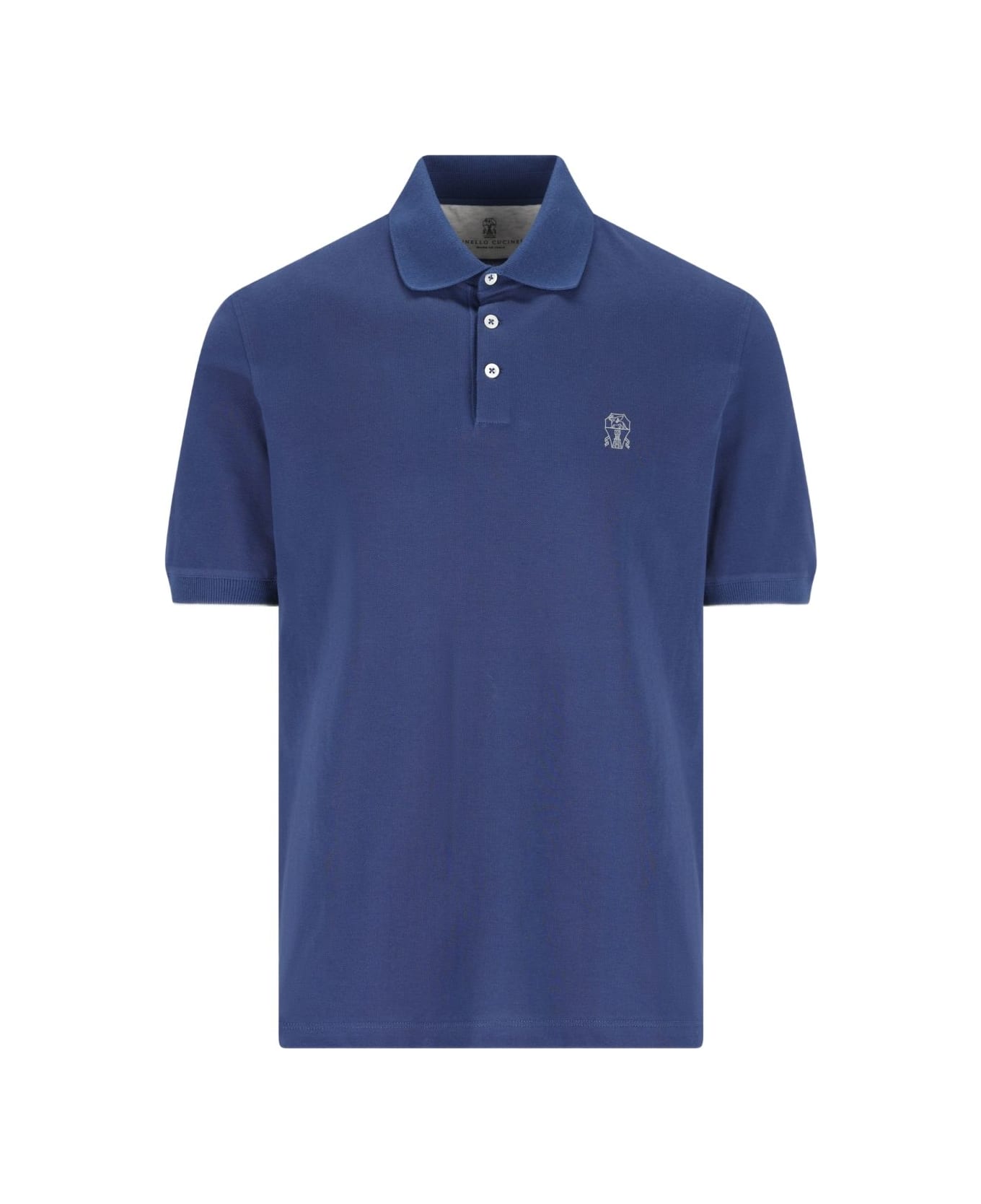Brunello Cucinelli Logo Cotton Polo Shirt - Blue