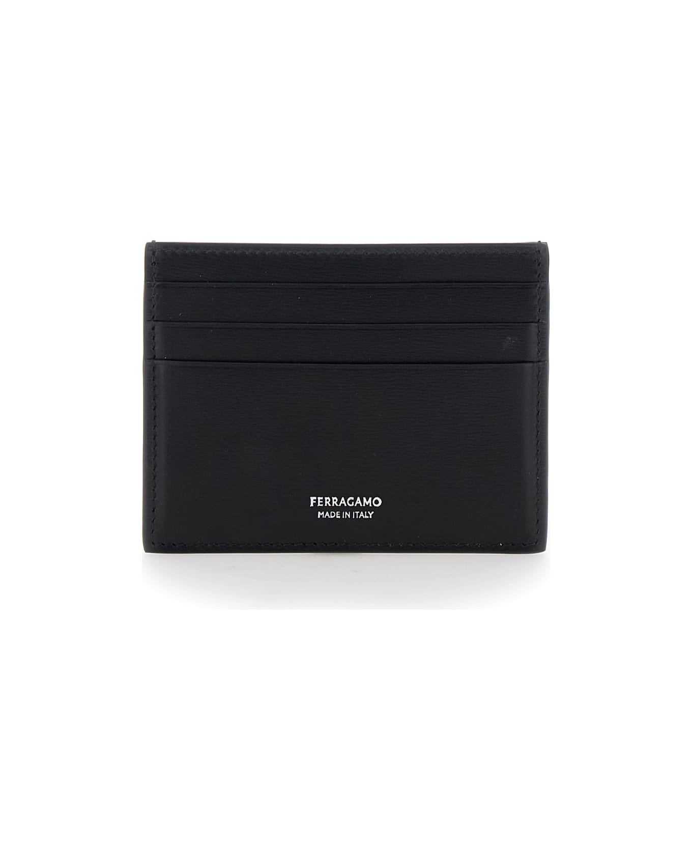 Ferragamo 
florence
 Black Card Holder With Logo Lettering On The Front In Leather Man - BLUE GRAPHITE