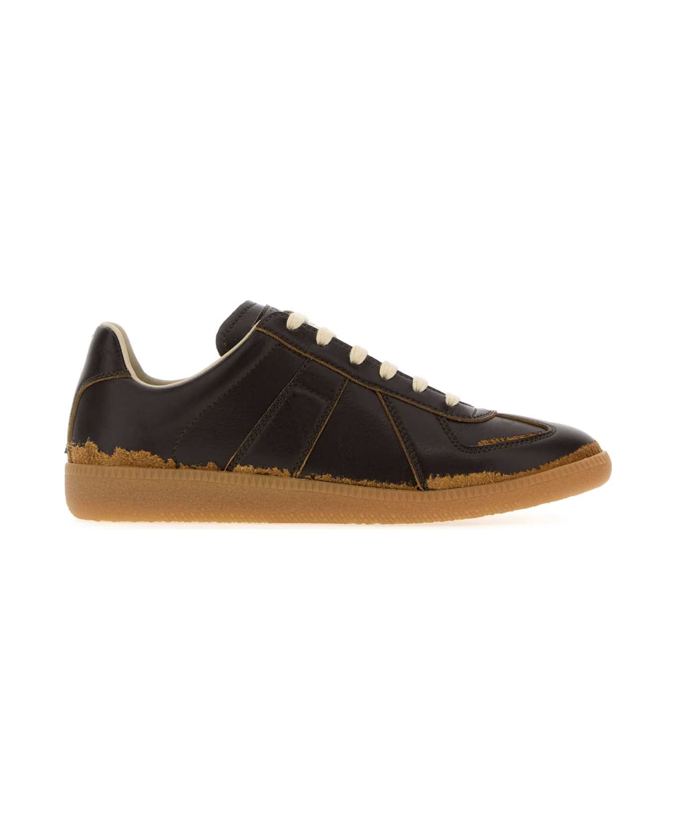 Maison Margiela Brown Leather Replica Sneakers - DARKBROWNCAMEL