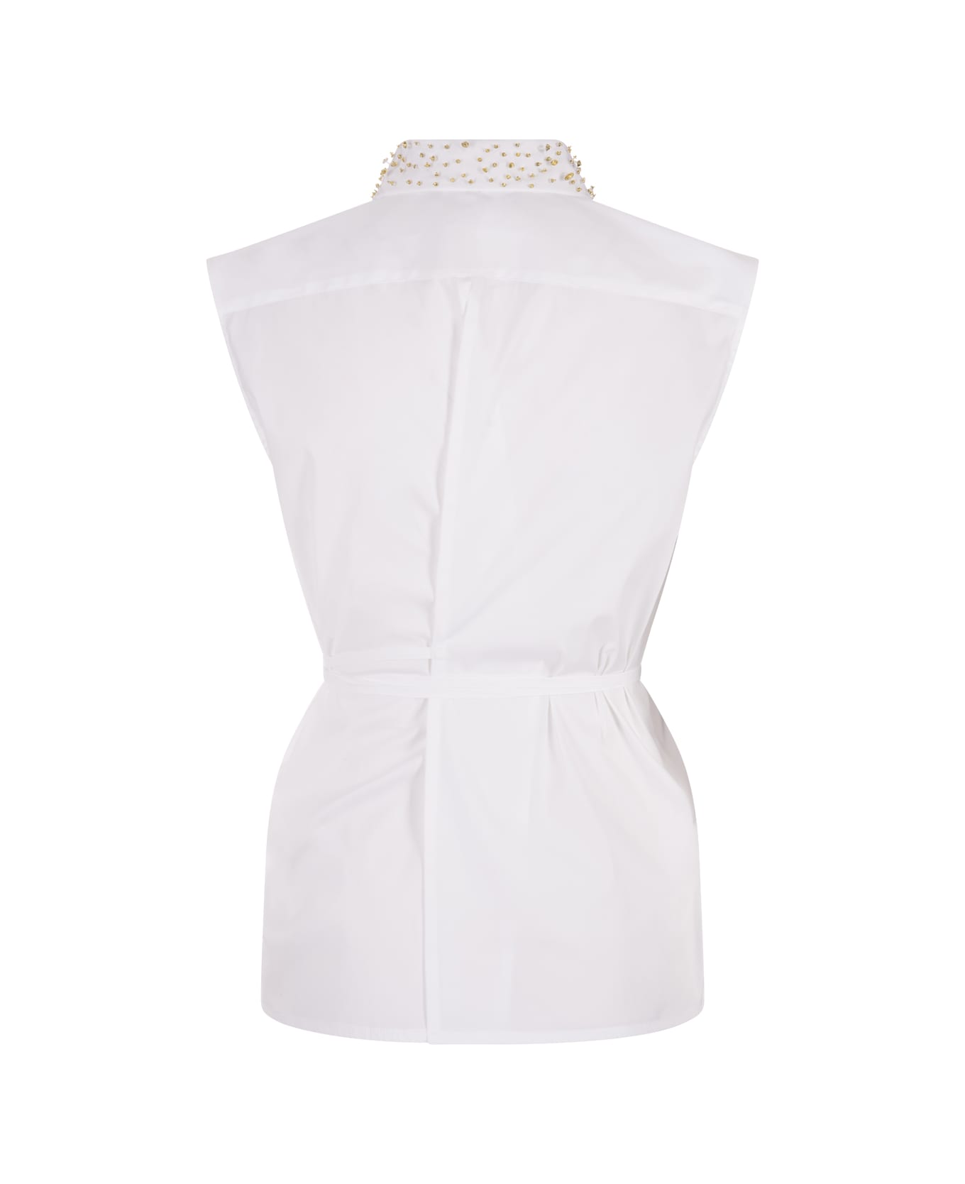 Fabiana Filippi White Sleeveless Shirt With Jewelled Collar - White