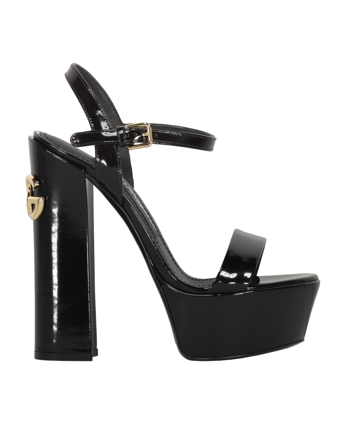 Dolce & Gabbana Polished Calfskin Platform Sandals - BLACK