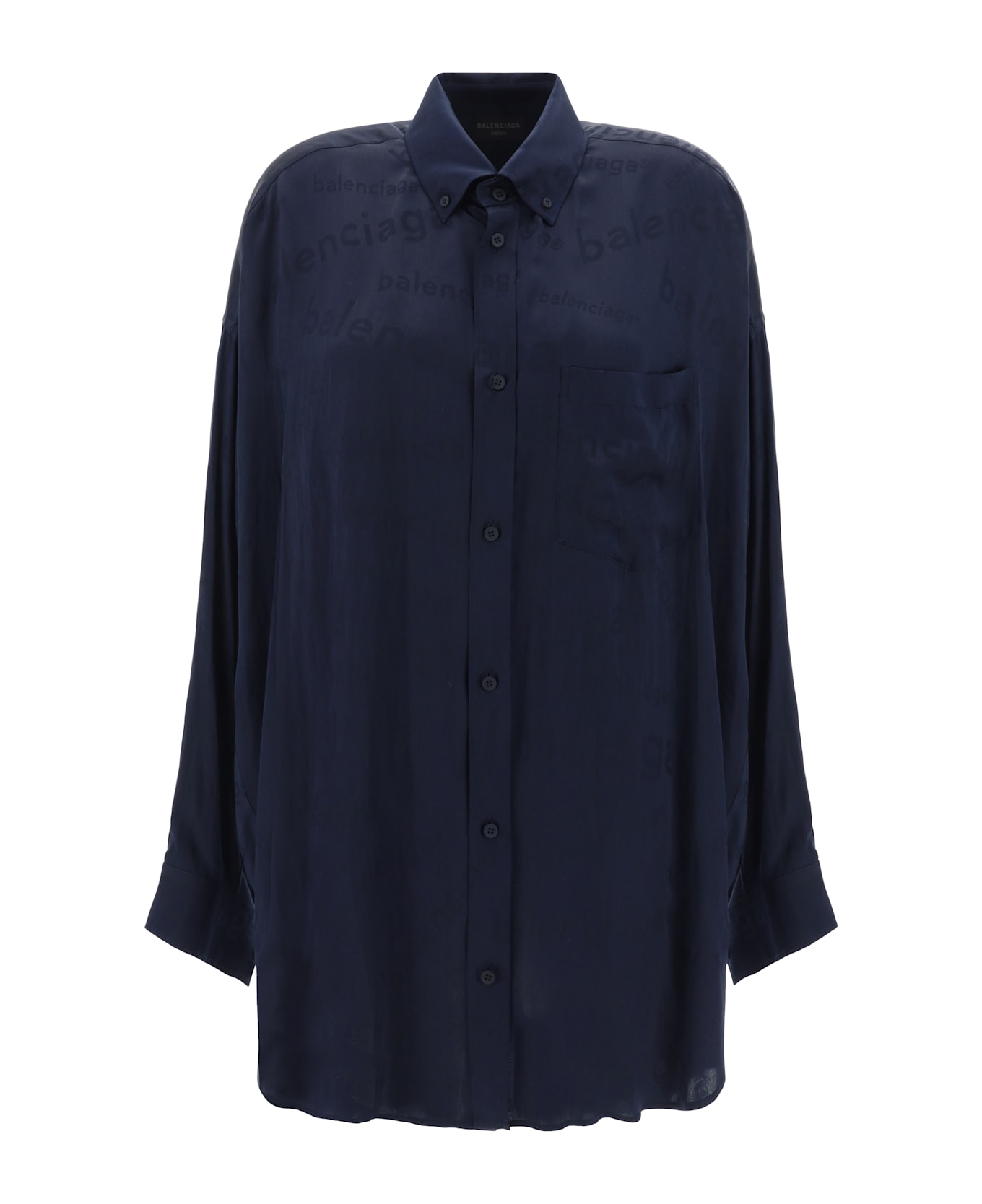 Balenciaga Navy Blue Silk Oversize Shirt - Faded Black