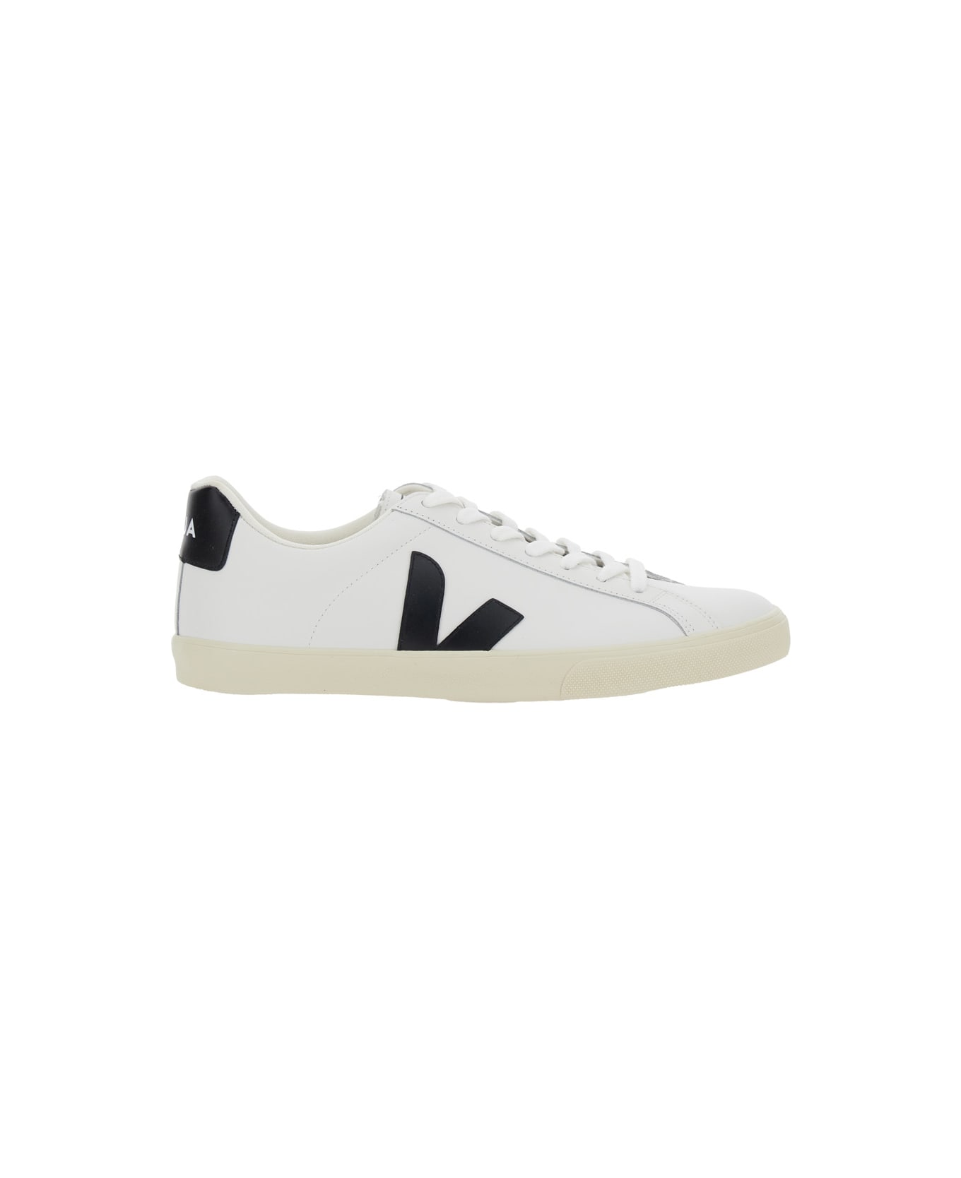 Veja 'esplar' White Low Top Sneakers With Contrasting Heel With Logo Lettering And Logo Patch On The Side In Leather Unisex - White
