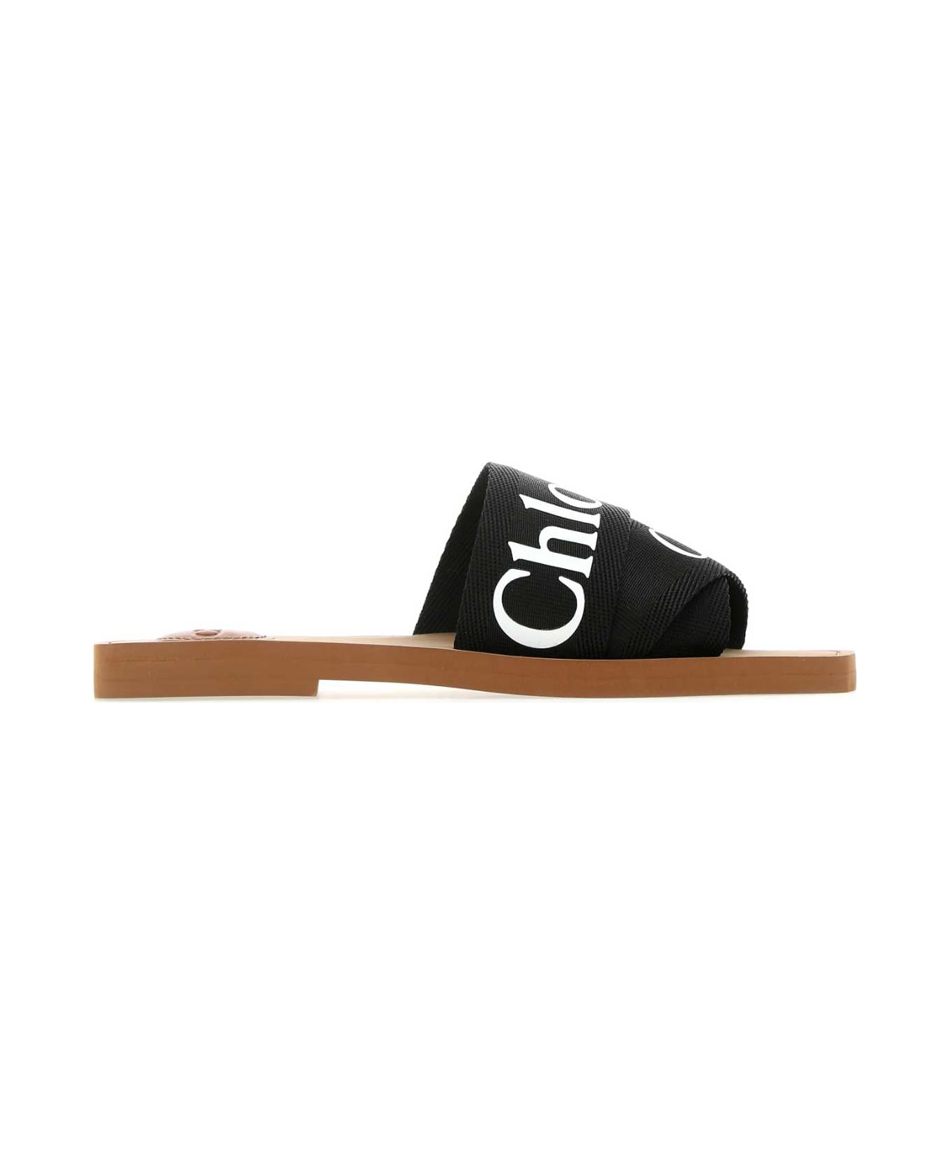 Chloé 
woody
 Black Sabot With Contrasting Logo In Canvas - Black