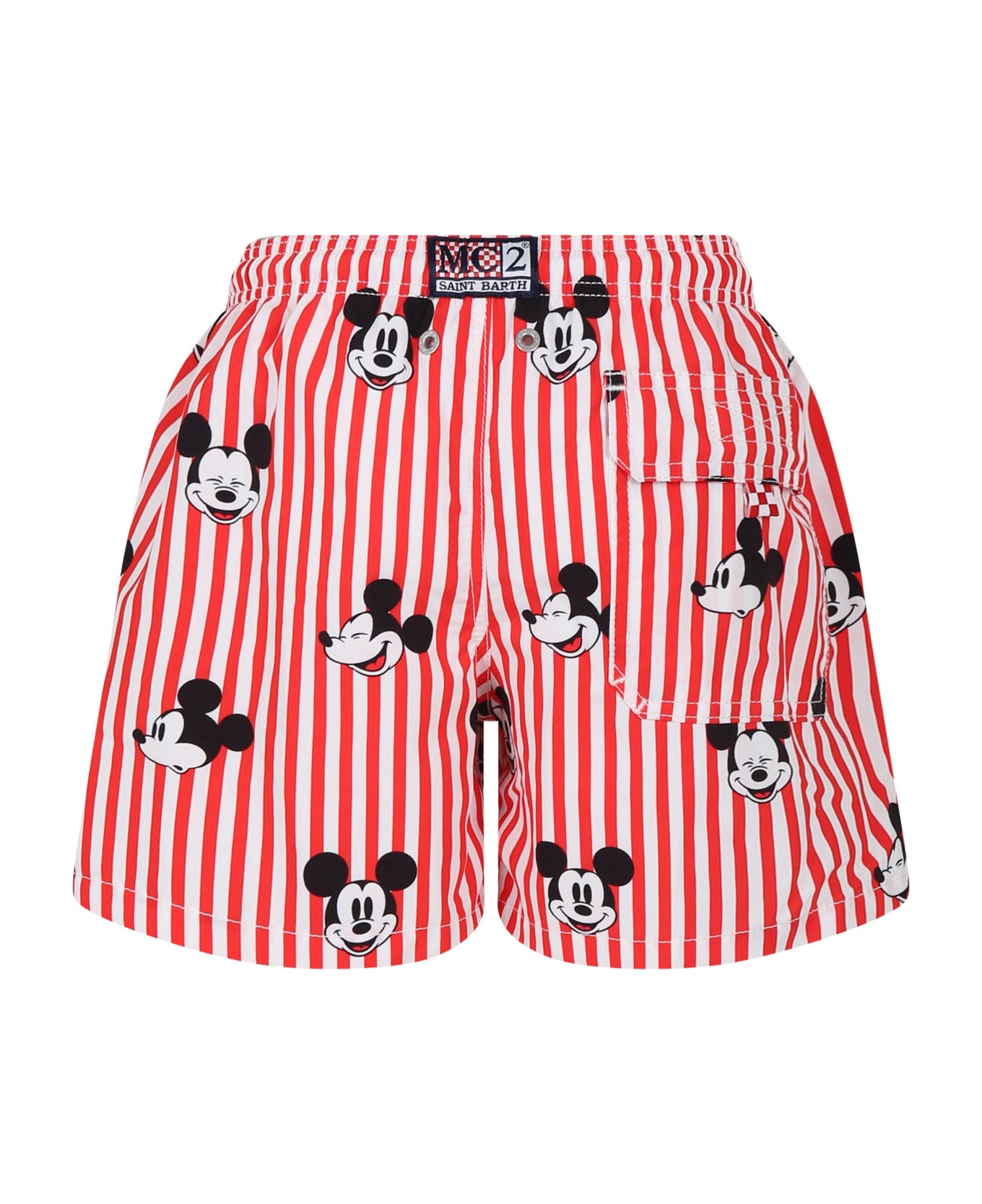 MC2 Saint Barth Red Swim Shorts For Boy With Mickey Mouse Print And Logo - Red