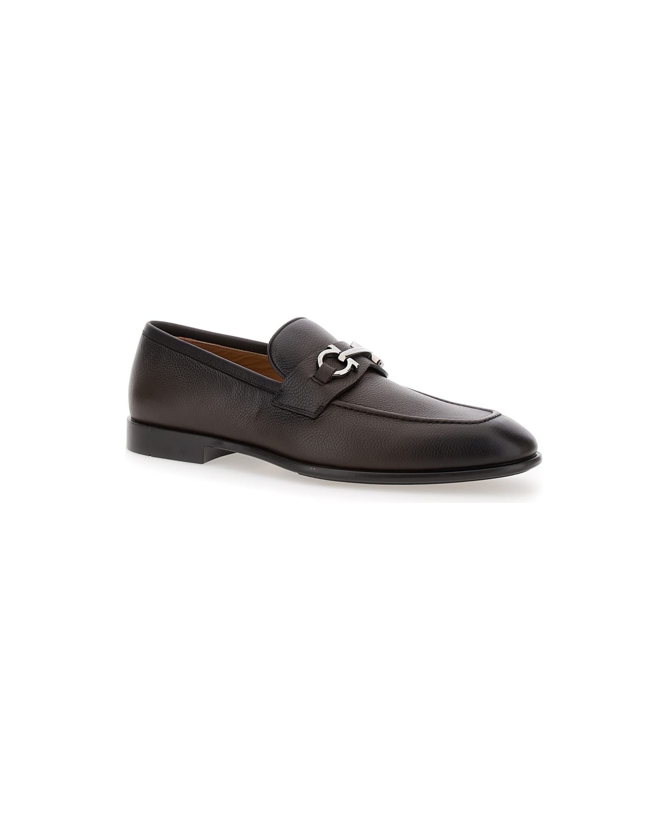 Ferragamo 'foster' Brown Loafers With Gancini Detail In Leather Man - Brown