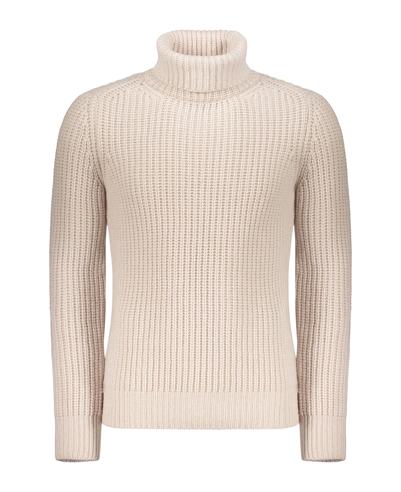 Moorer Beige Sweater With High Collar And Wide Fit In Cable Knit - Beige