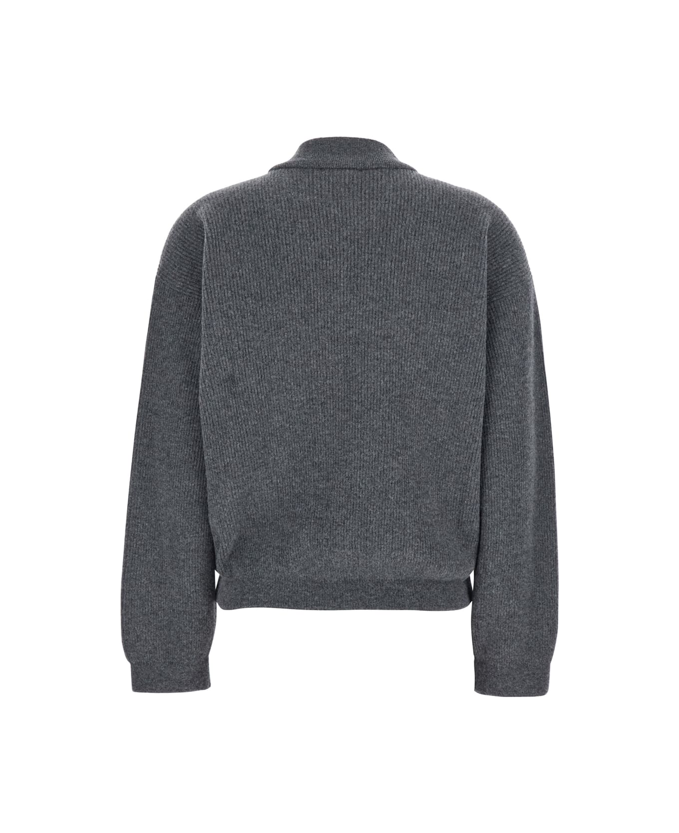 Fabiana Filippi Grey Ribbed Knit Sweatshirt With Front Zip Closure In Wool Blend Woman - Grey