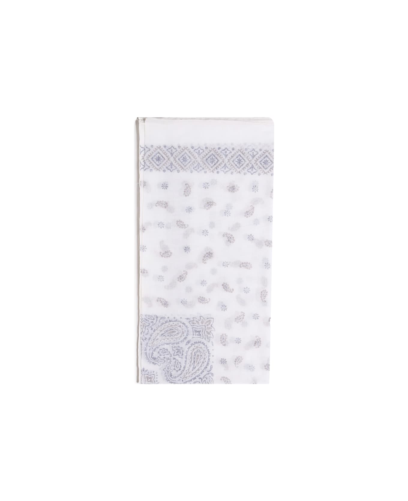 Eleventy Cotton Scarf In Paisley Print - White スカーフ