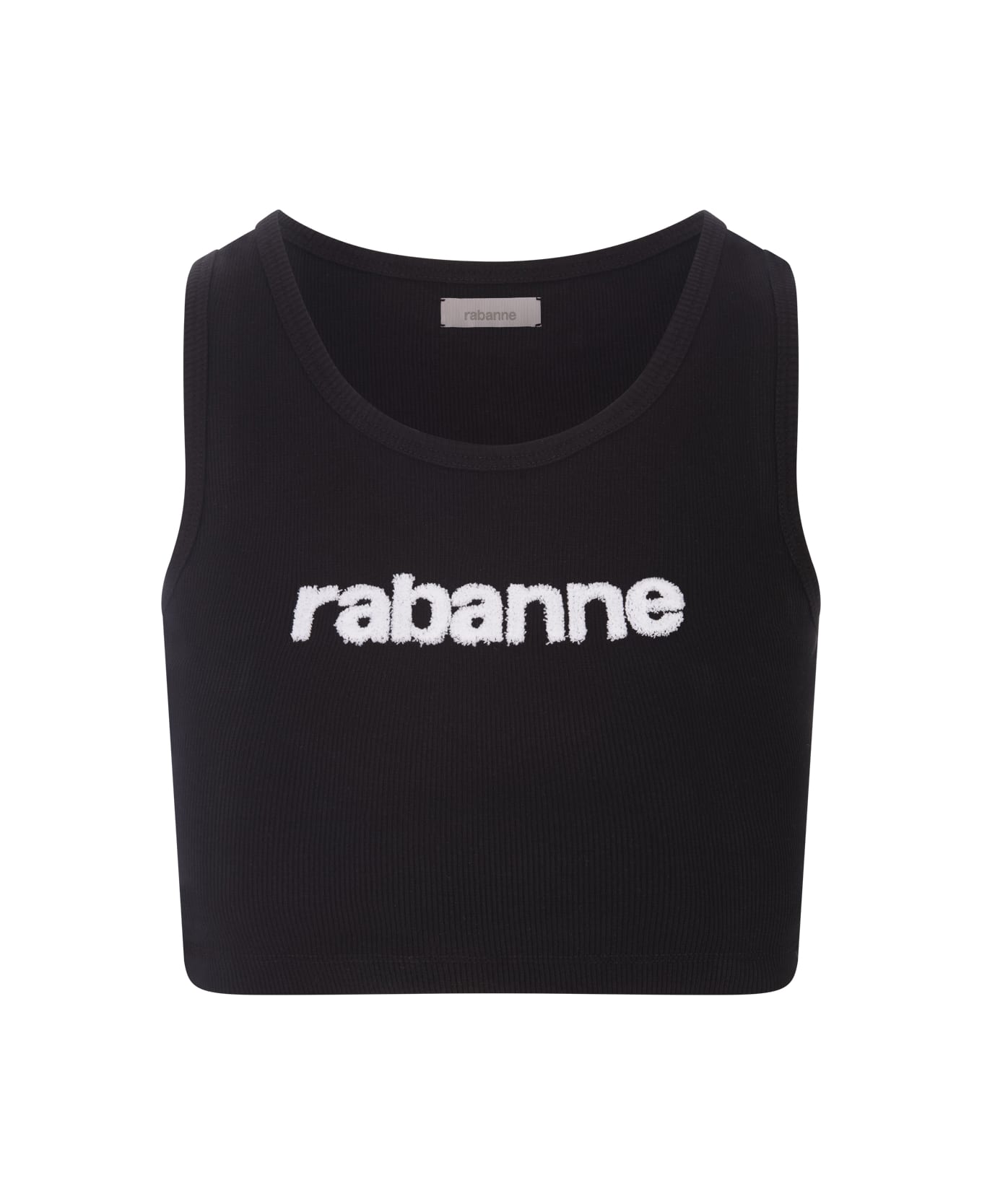 Paco Rabanne Black Crop Top With White Logo - Black
