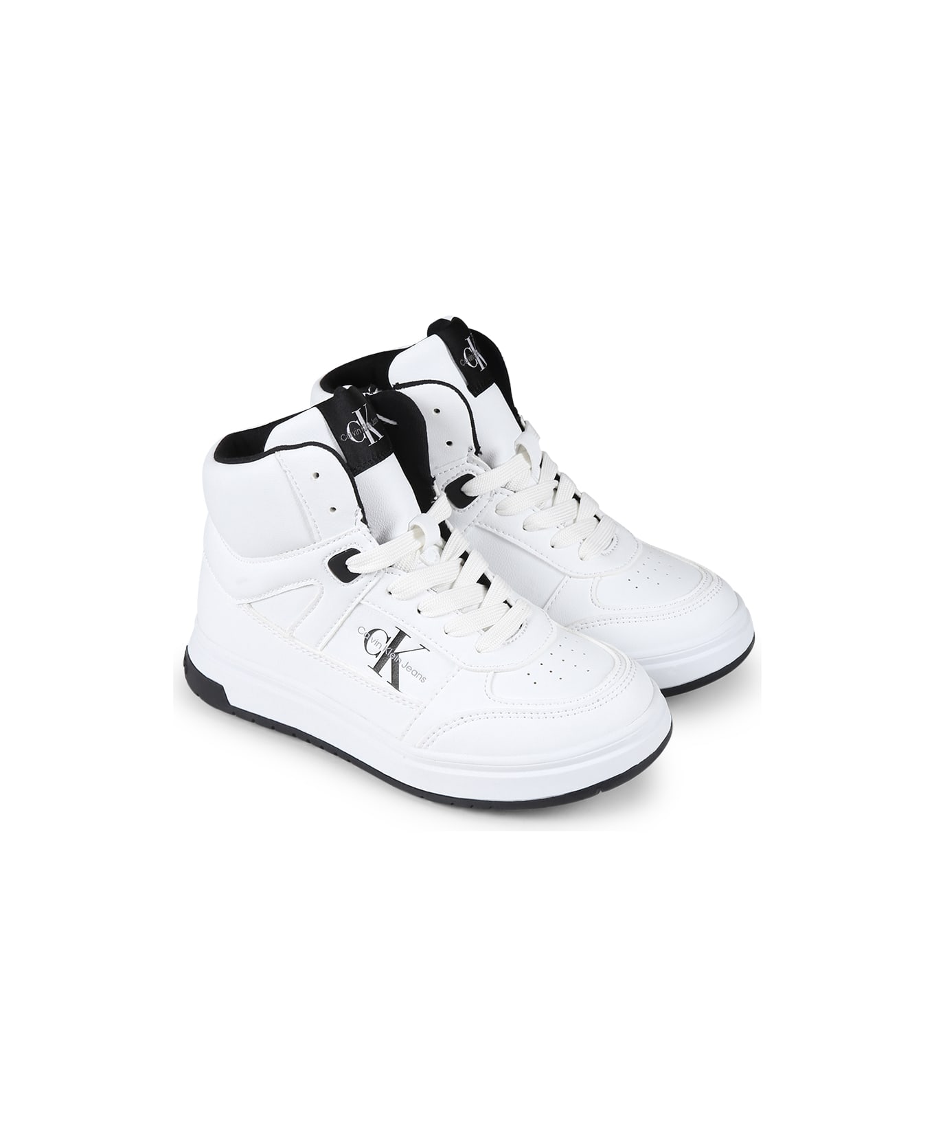 Calvin Klein White Sneakers For Kids With Logo - White