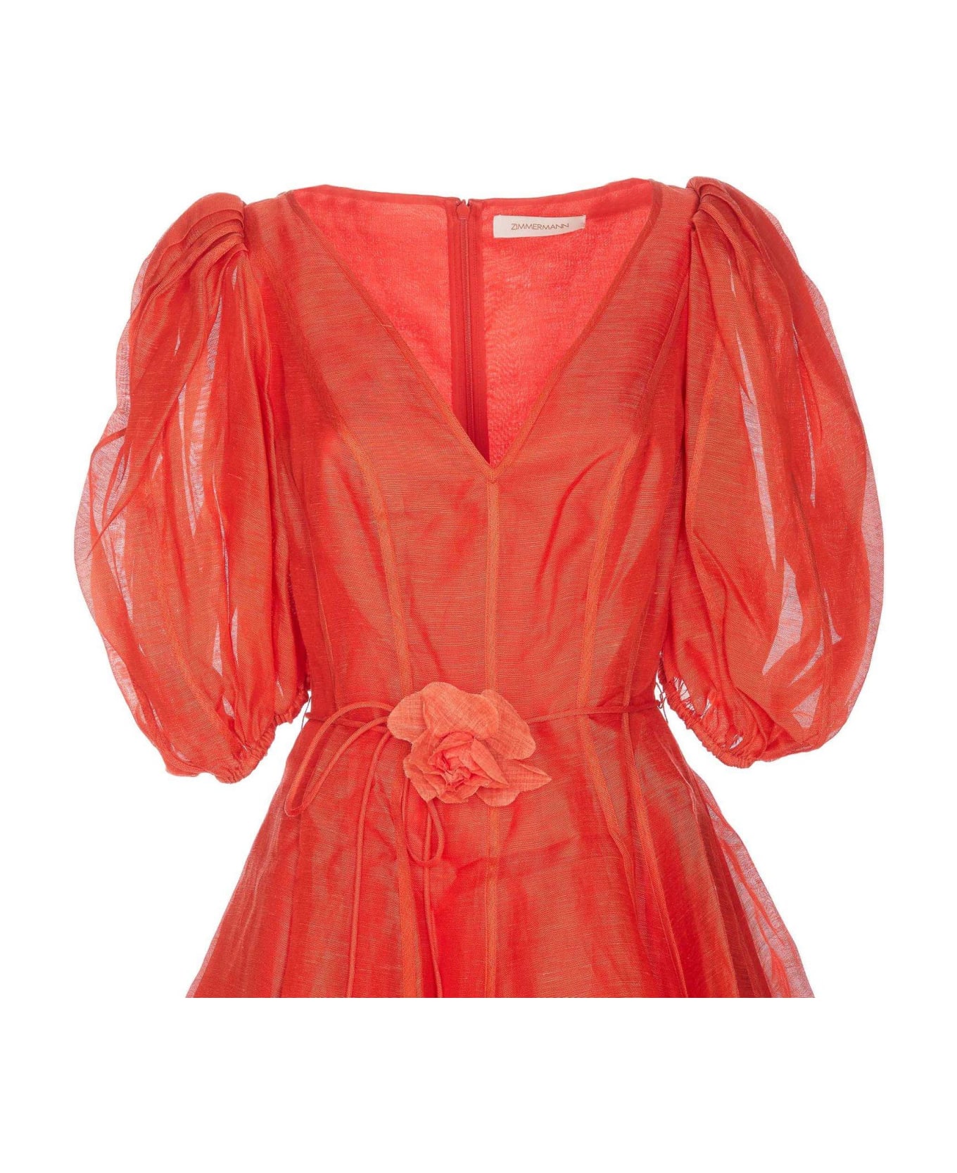 Zimmermann Tranquillity Puff-sleeved Mini Dress - Rosso ワンピース＆ドレス